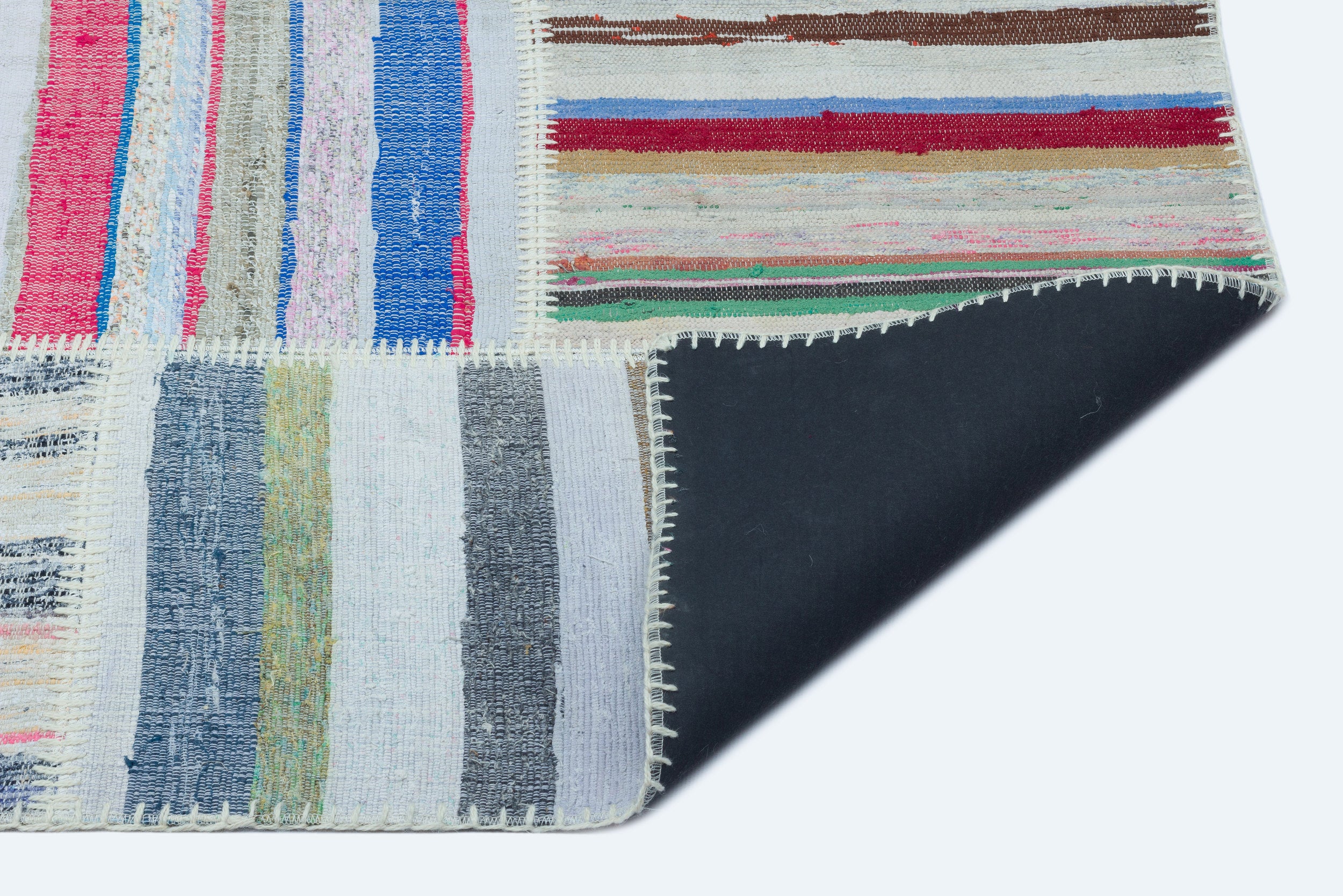 Striped Over Dyed Kilim Patchwork Unique Rug 5'3'' x 7'3'' ft 160 x 221 cm