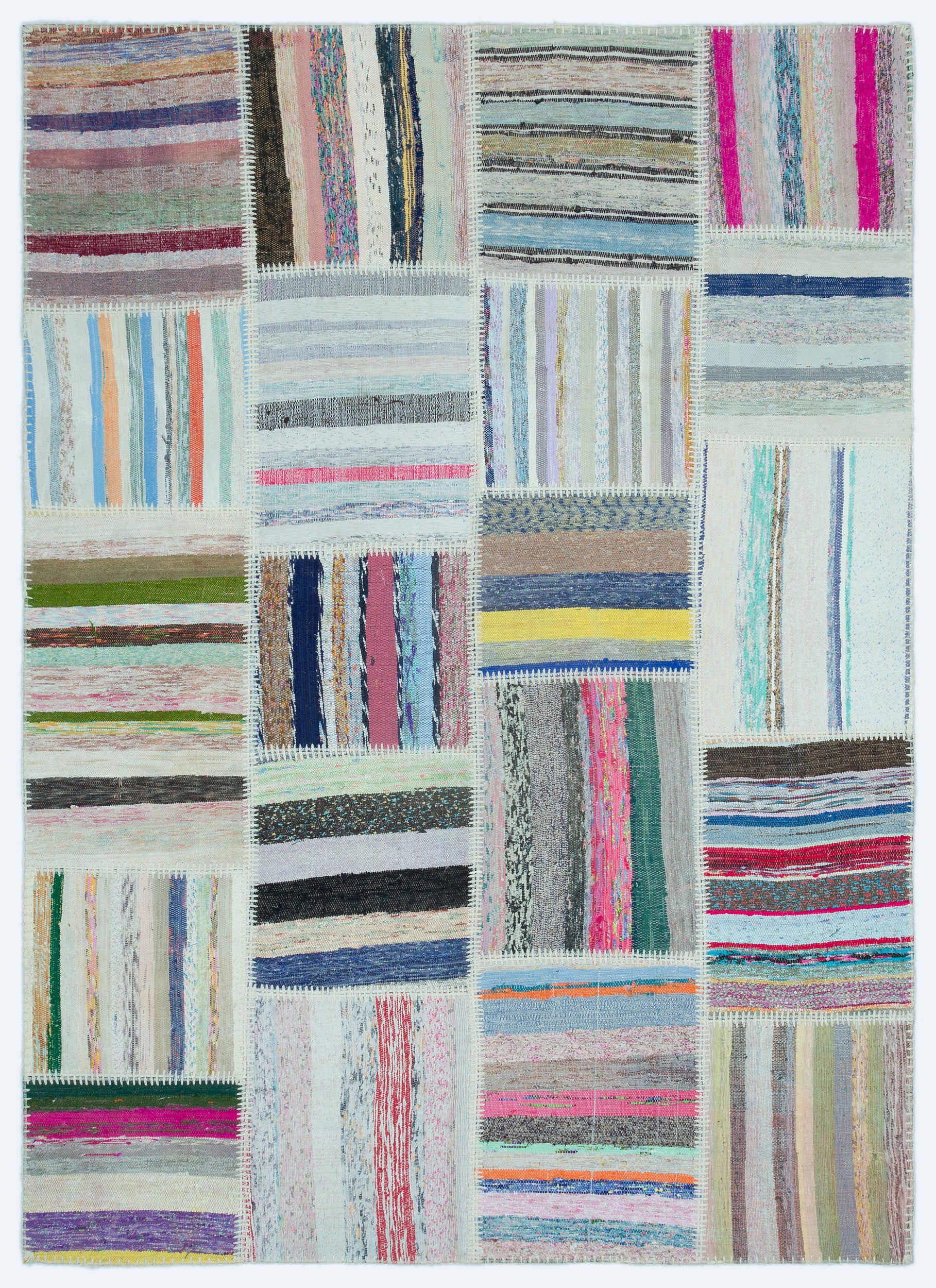 Striped Over Dyed Kilim Patchwork Unique Rug 5'3'' x 7'3'' ft 160 x 222 cm