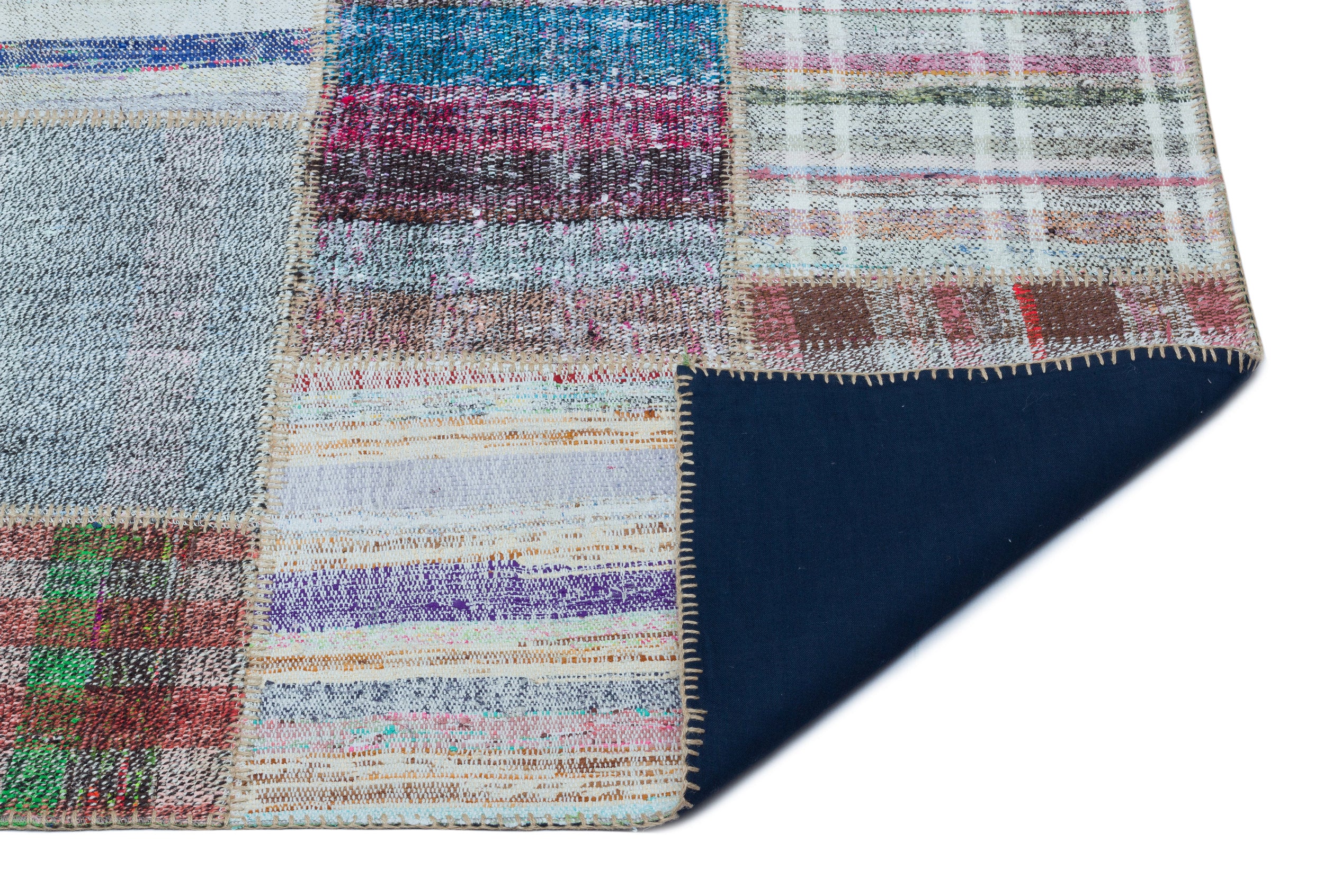 Striped Over Dyed Kilim Patchwork Unique Rug 4'9'' x 7'6'' ft 145 x 228 cm