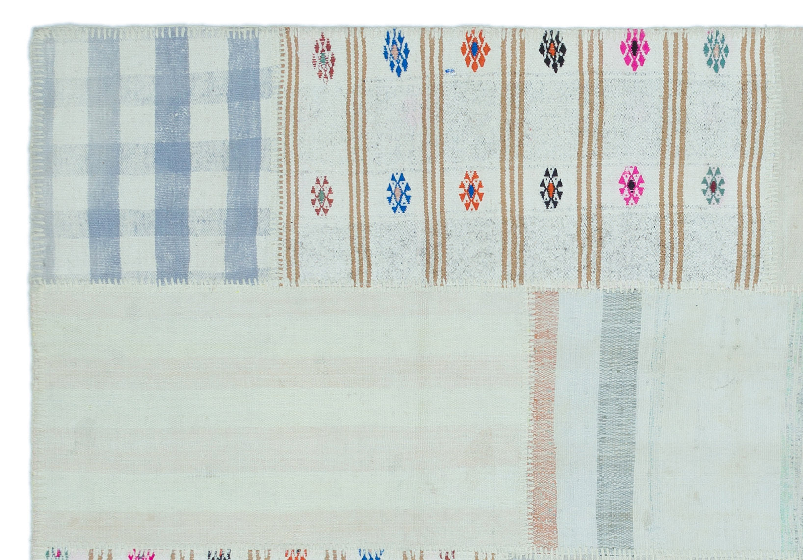 Striped Over Dyed Kilim Patchwork Unique Rug 5'2'' x 7'5'' ft 157 x 226 cm