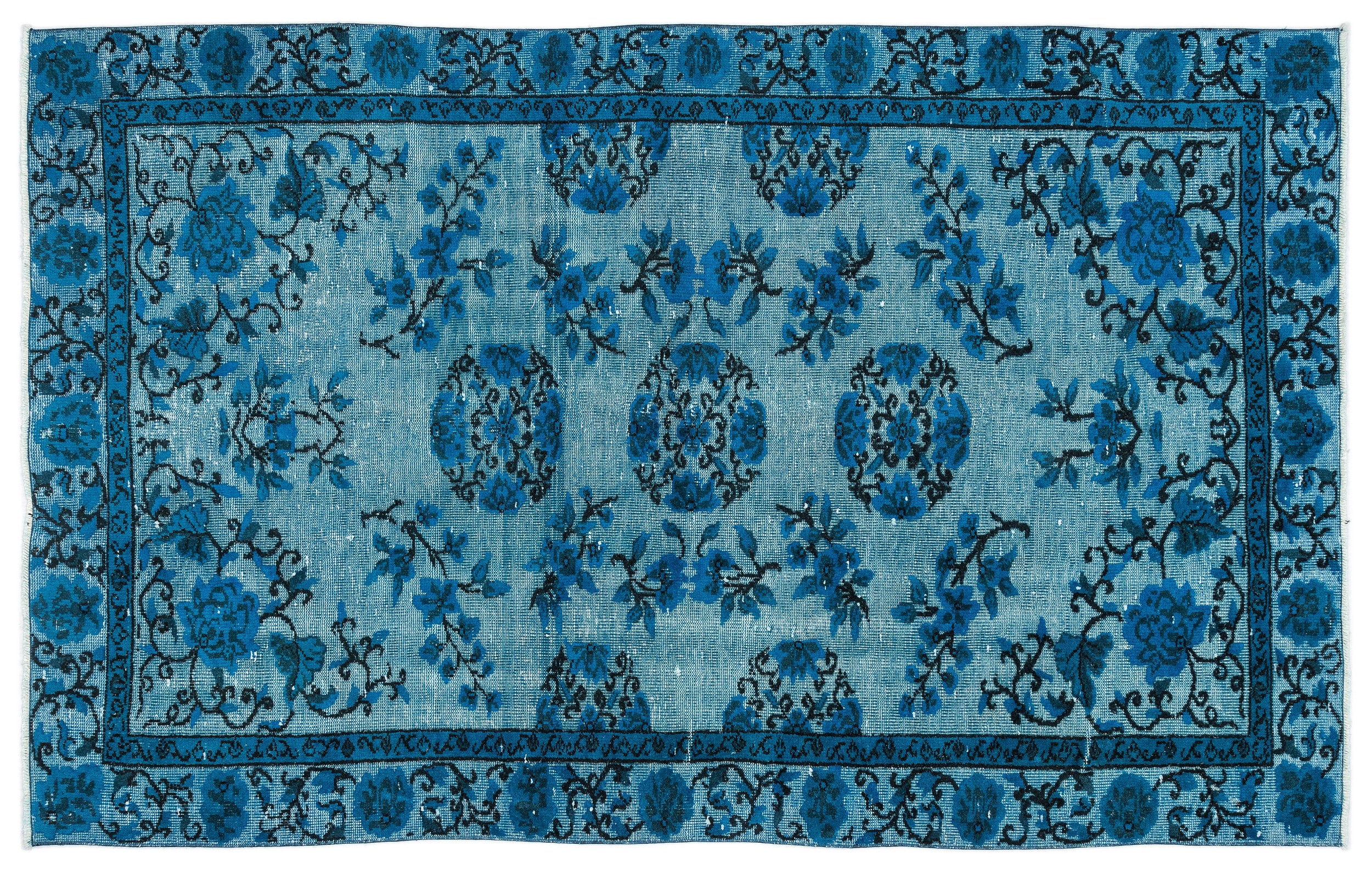 Turquoise  Over Dyed Carved Rug 5'5'' x 8'10'' ft 164 x 268 cm