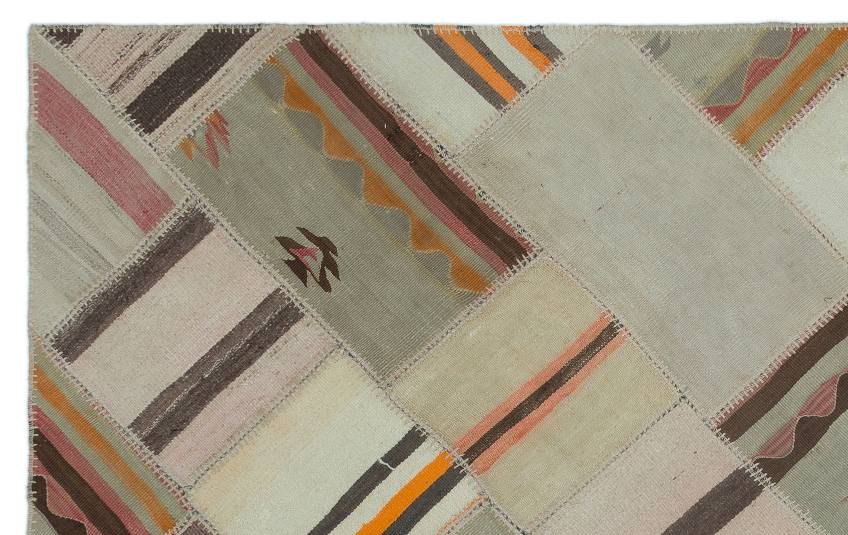 Naturel Over Dyed Kilim Patchwork Unique Rug 4'10'' x 7'9'' ft 147 x 235 cm
