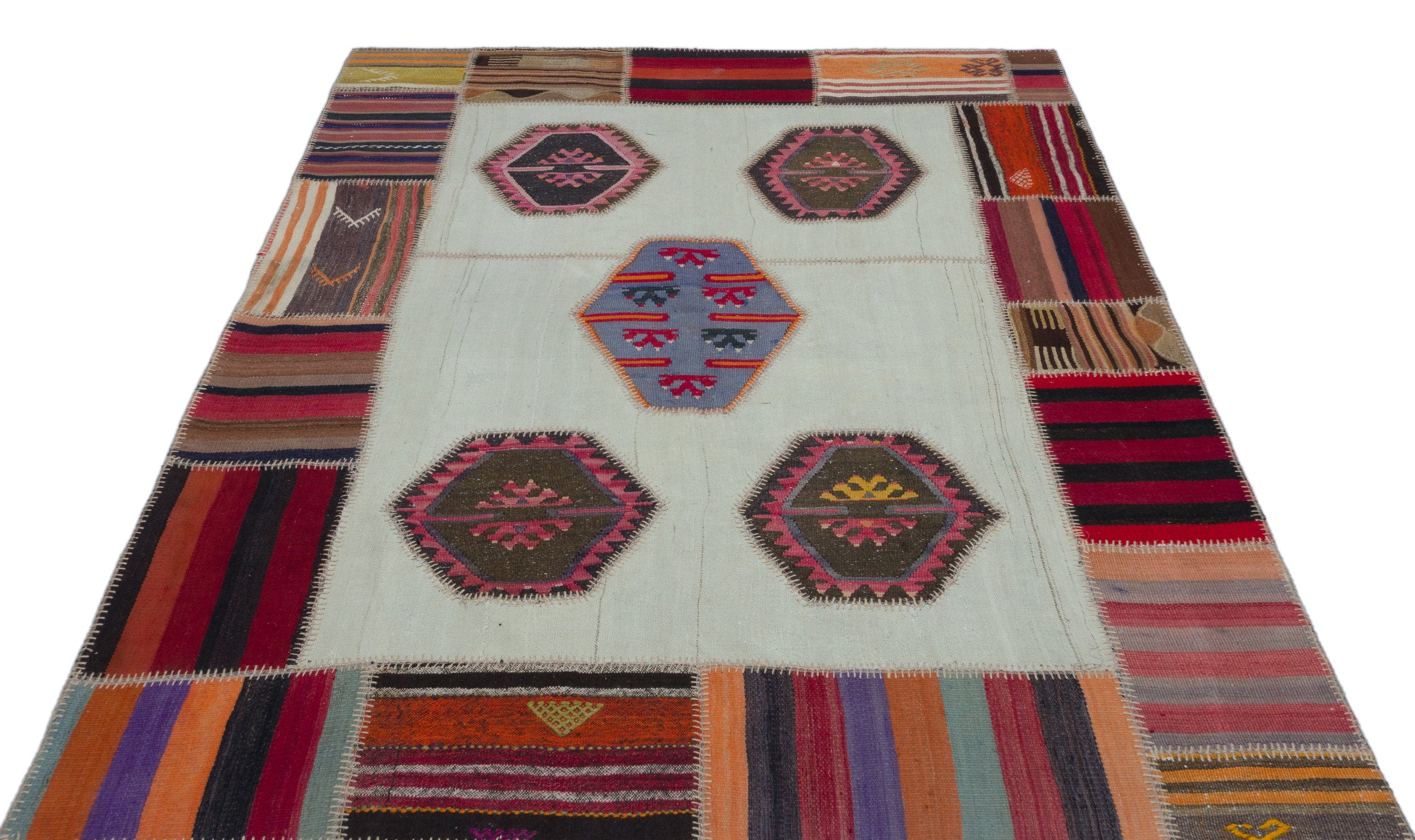 Naturel Over Dyed Kilim Patchwork Unique Rug 5'5'' x 7'5'' ft 165 x 225 cm