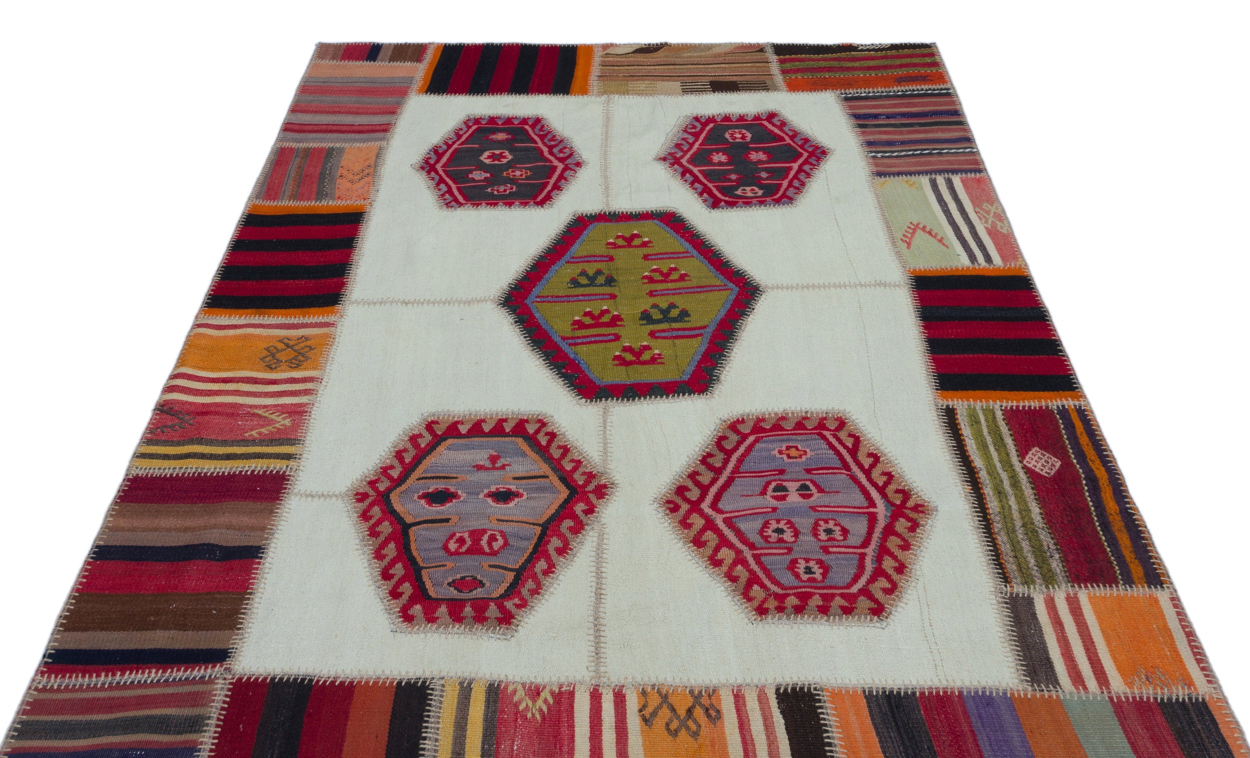 Naturel Over Dyed Kilim Patchwork Unique Rug 5'2'' x 7'8'' ft 158 x 233 cm