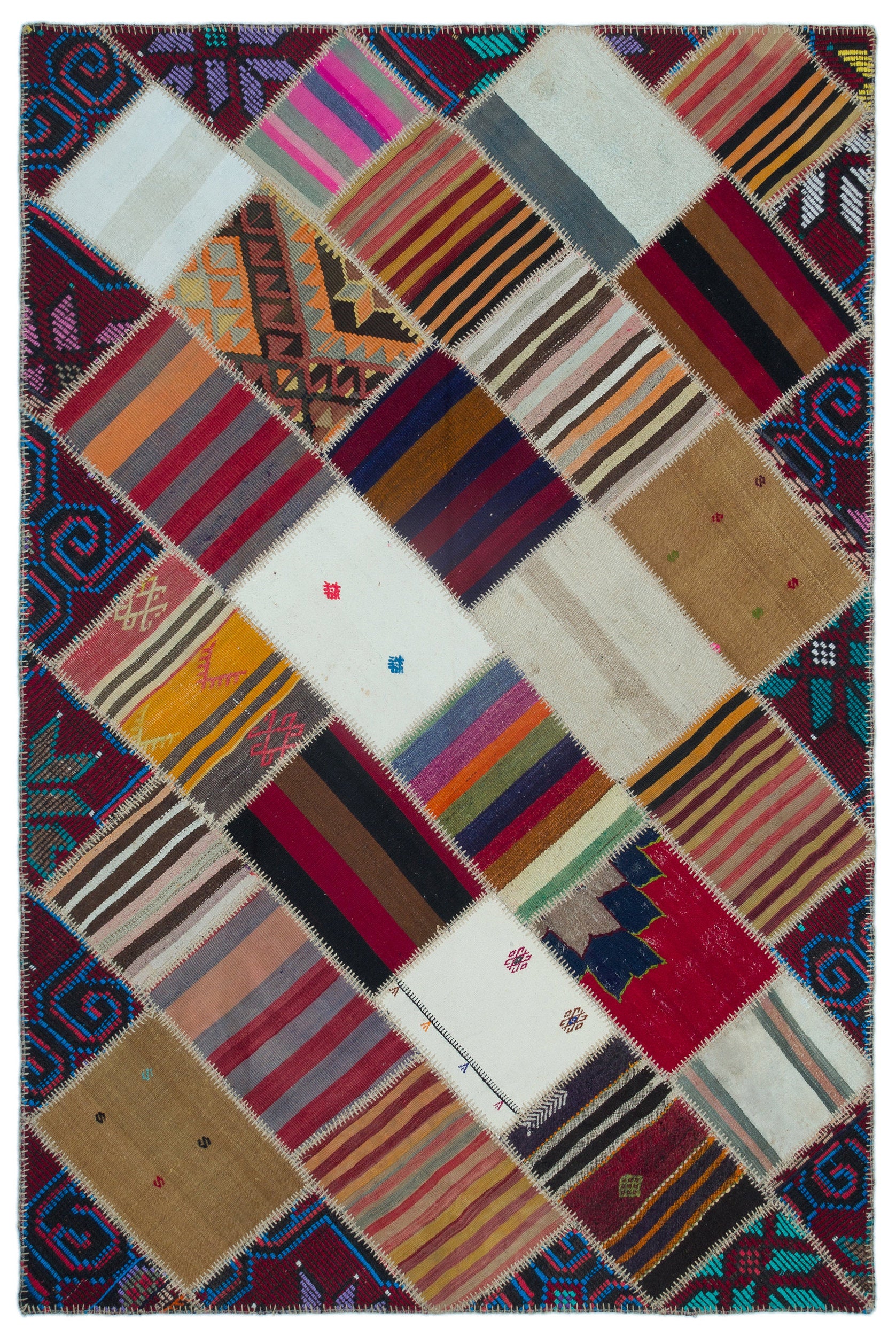Naturel Over Dyed Kilim Patchwork Unique Rug 5'2'' x 7'9'' ft 157 x 237 cm