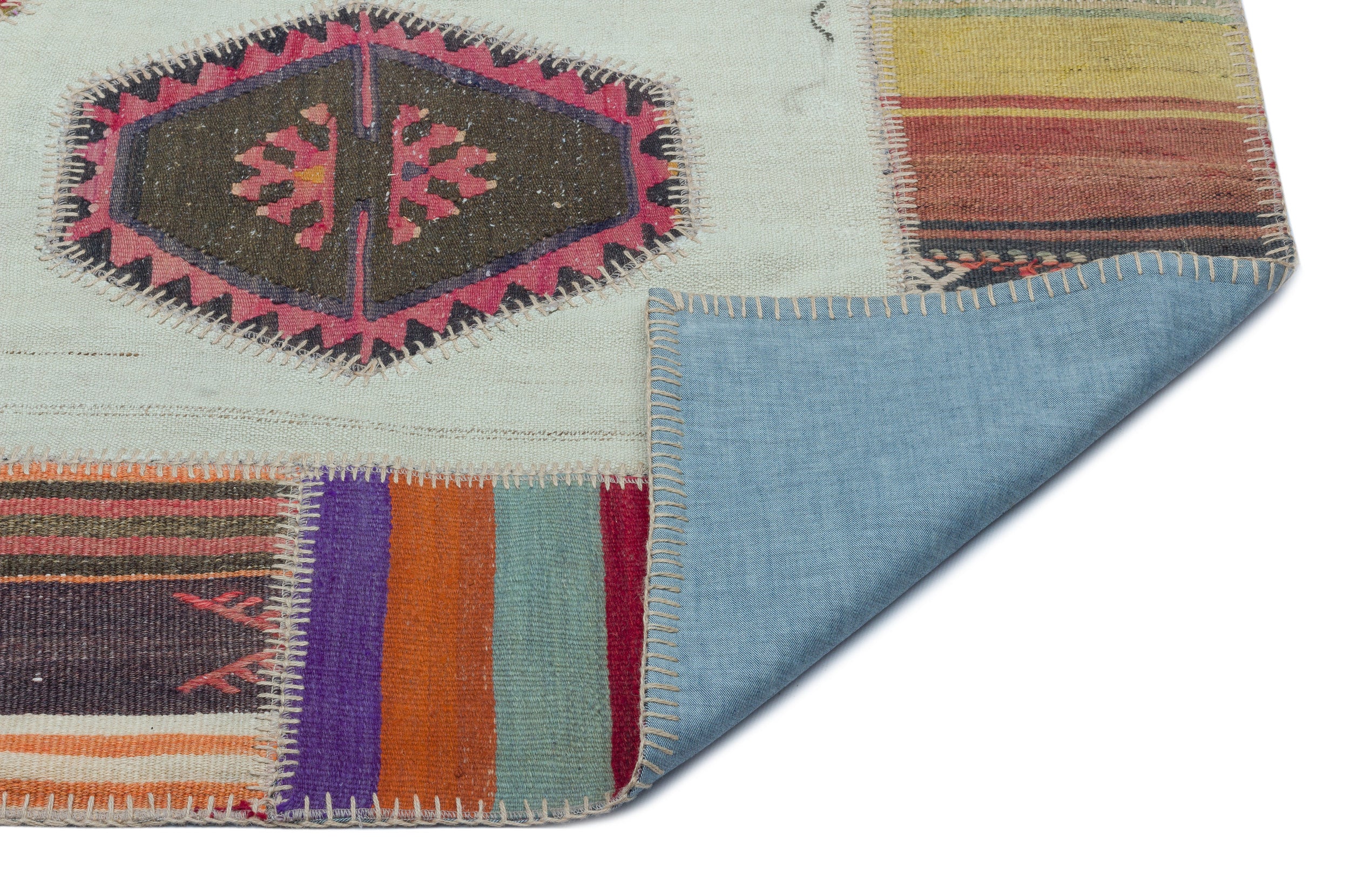 Naturel Over Dyed Kilim Patchwork Unique Rug 5'4'' x 7'5'' ft 162 x 227 cm