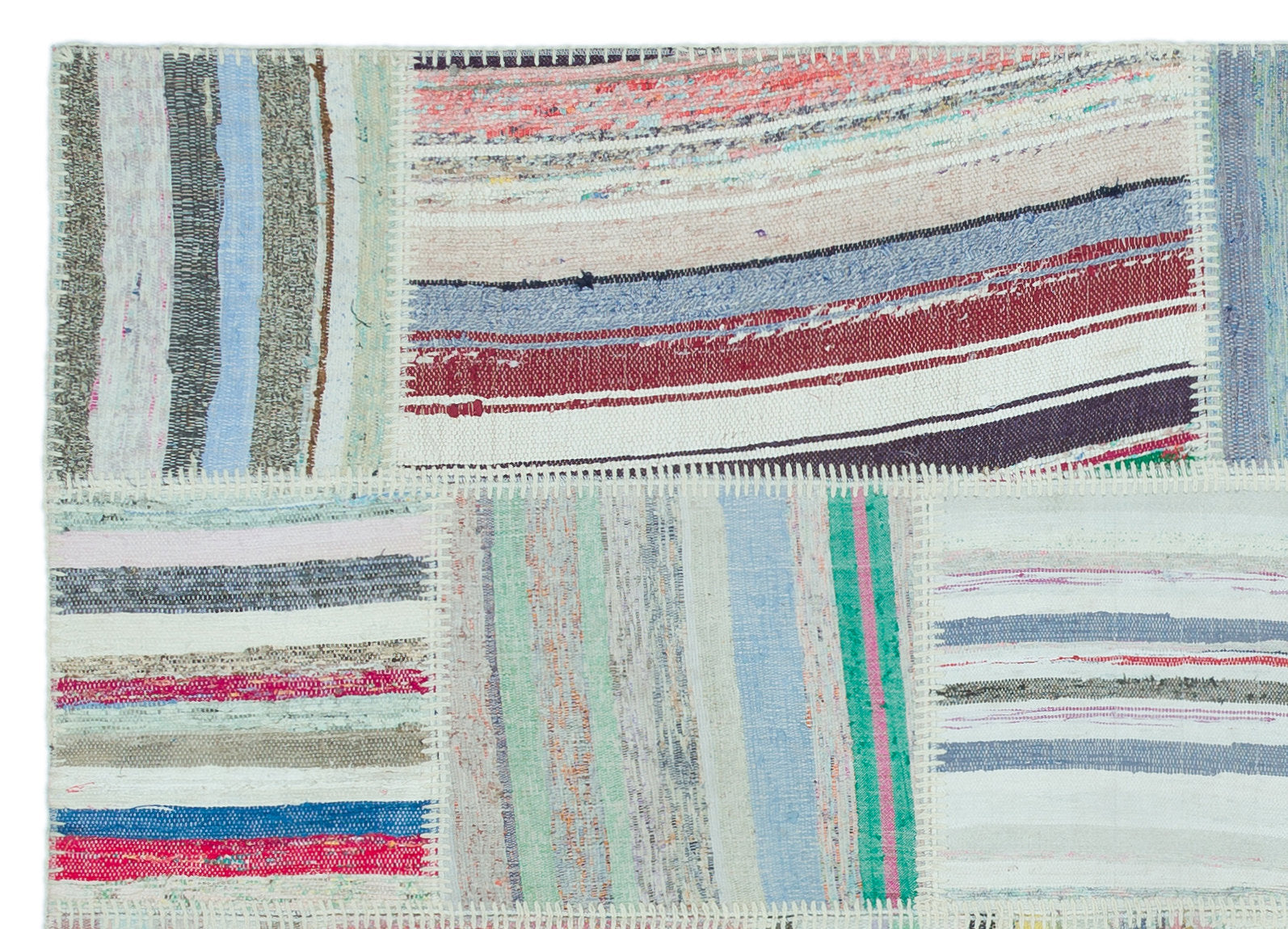 Striped Over Dyed Kilim Patchwork Unique Rug 5'2'' x 7'3'' ft 157 x 220 cm