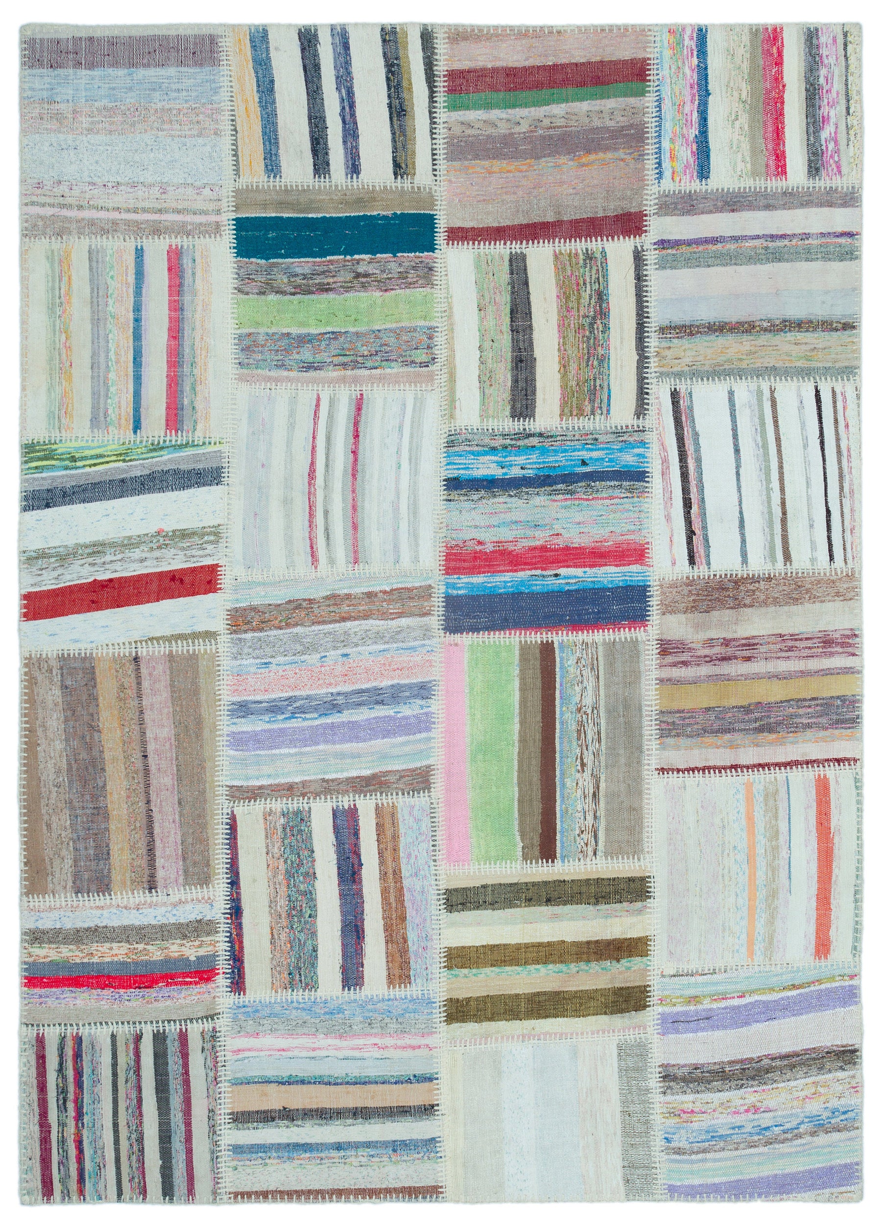 Striped Over Dyed Kilim Patchwork Unique Rug 5'2'' x 7'3'' ft 158 x 222 cm