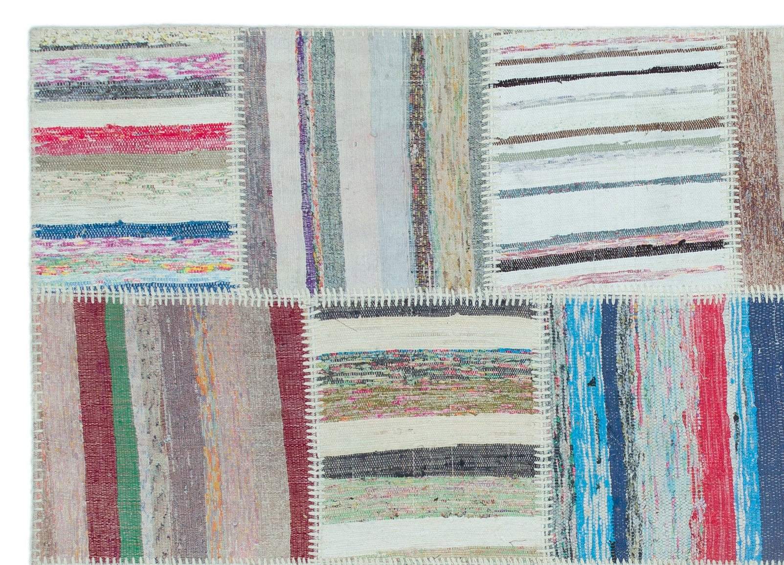 Striped Over Dyed Kilim Patchwork Unique Rug 5'2'' x 7'3'' ft 158 x 222 cm