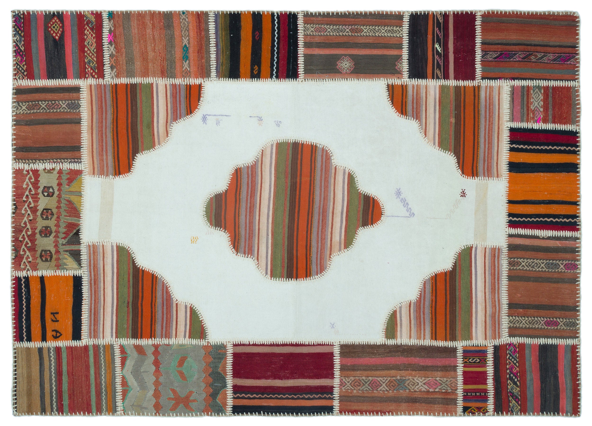 Naturel Over Dyed Kilim Patchwork Unique Rug 5'3'' x 7'4'' ft 160 x 223 cm