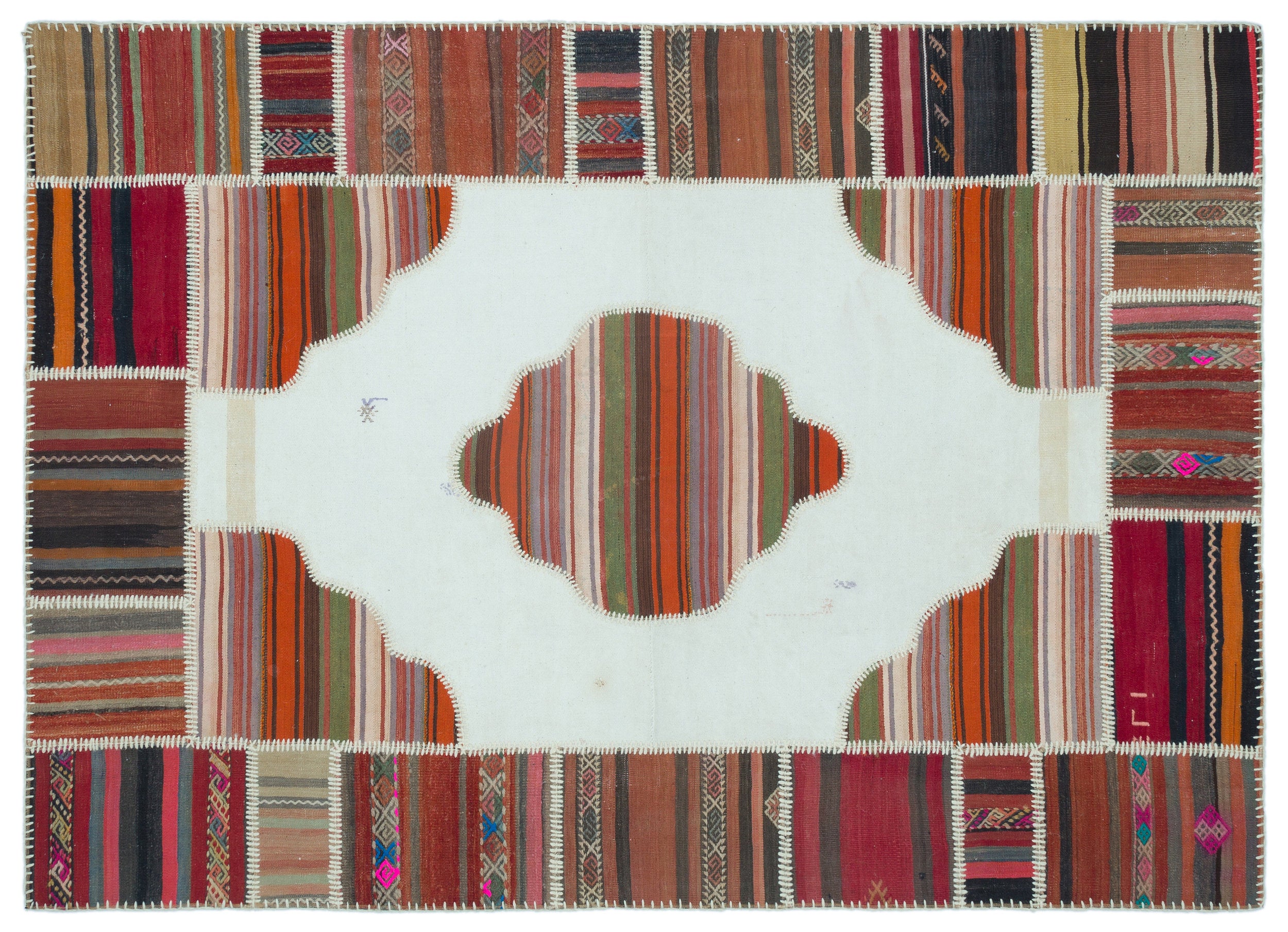 Naturel Over Dyed Kilim Patchwork Unique Rug 5'4'' x 7'5'' ft 162 x 227 cm