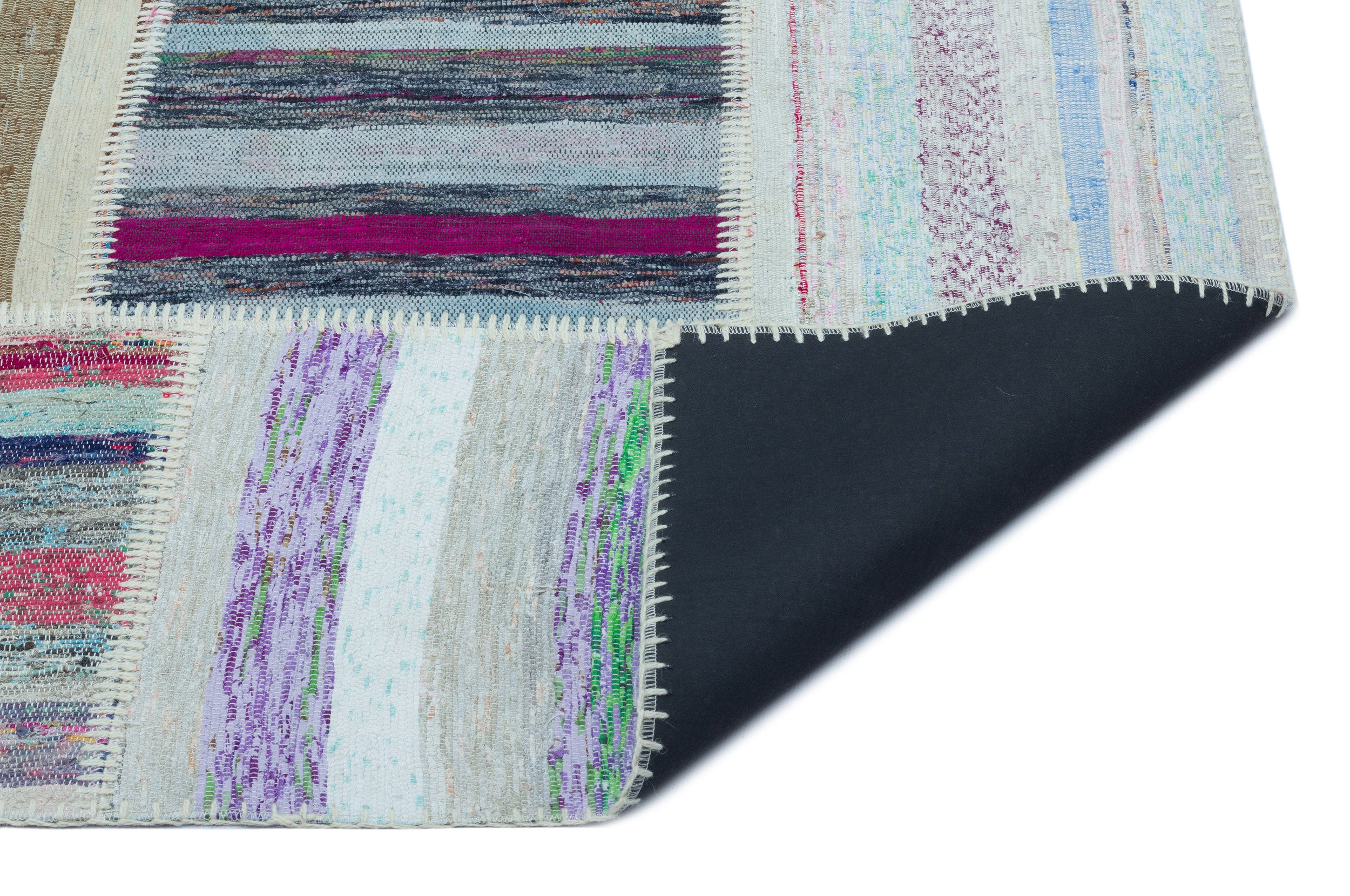Striped Over Dyed Kilim Patchwork Unique Rug 5'3'' x 7'3'' ft 160 x 222 cm