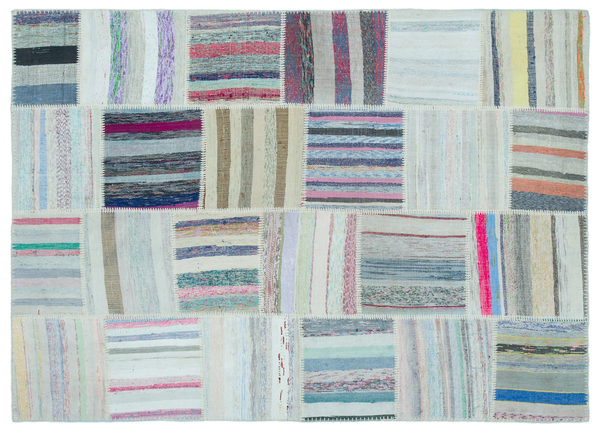 Striped Over Dyed Kilim Patchwork Unique Rug 5'3'' x 7'3'' ft 160 x 222 cm