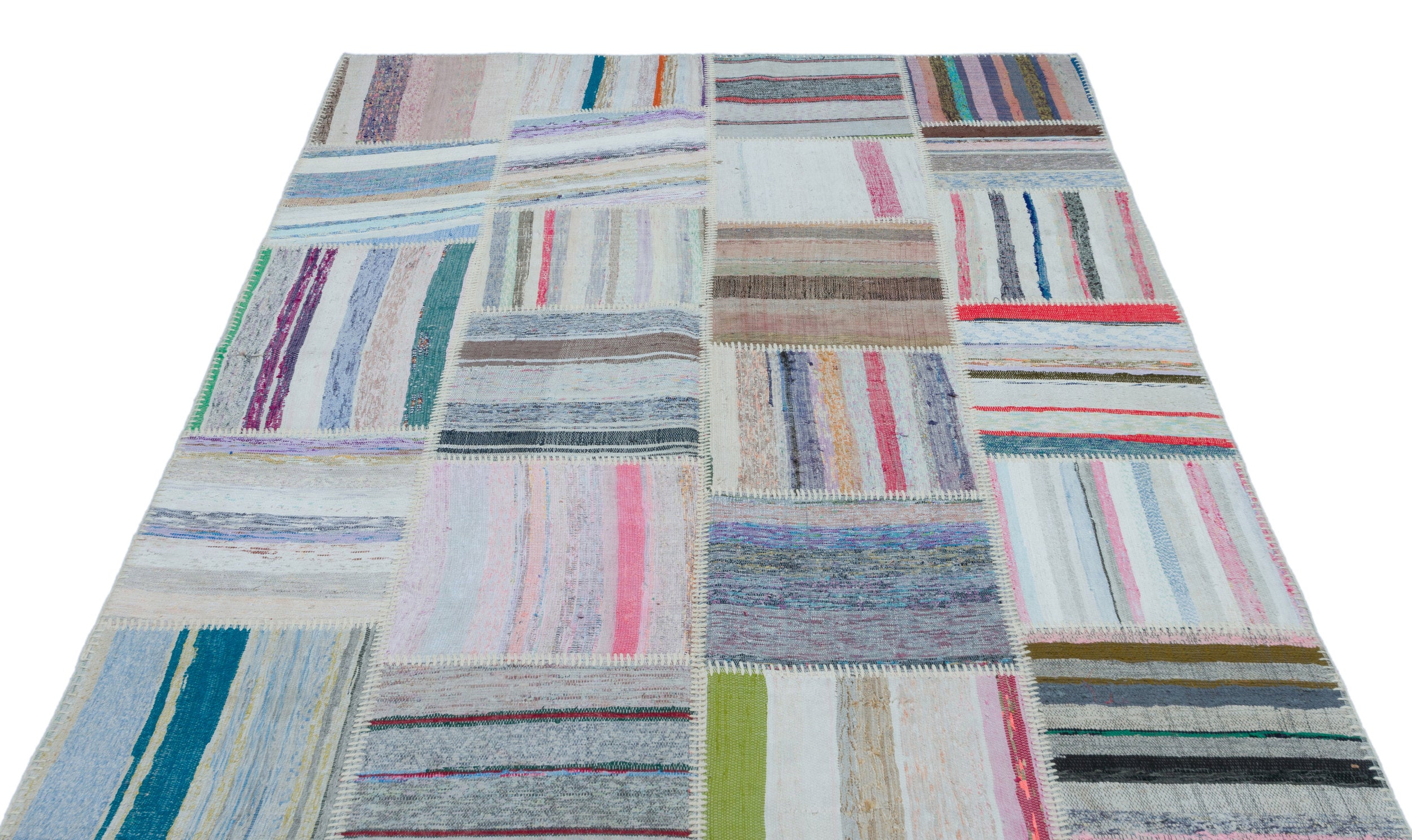 Striped Over Dyed Kilim Patchwork Unique Rug 5'2'' x 7'3'' ft 158 x 222 cm
