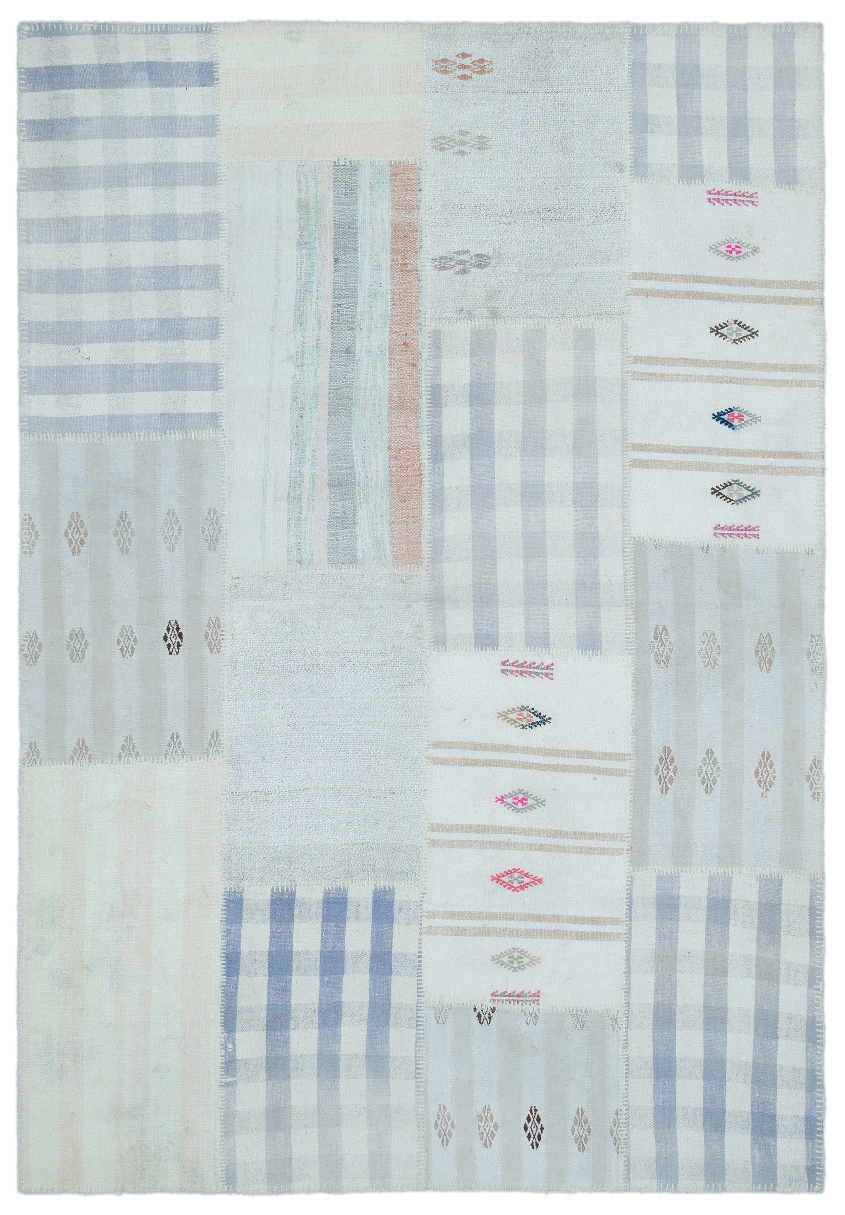 Striped Over Dyed Kilim Patchwork Unique Rug 5'1'' x 7'5'' ft 155 x 225 cm