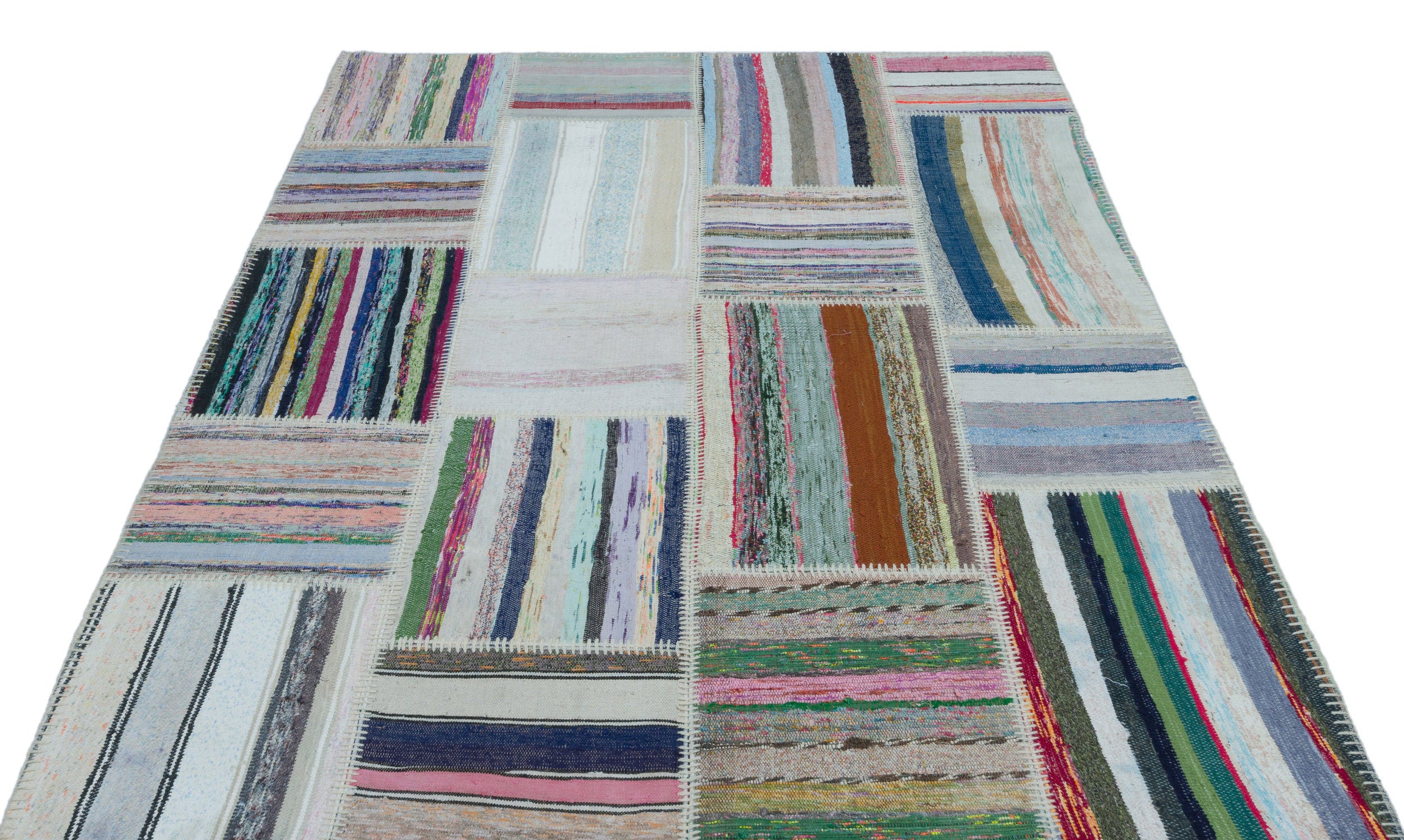 Striped Over Dyed Kilim Patchwork Unique Rug 5'3'' x 7'3'' ft 160 x 220 cm
