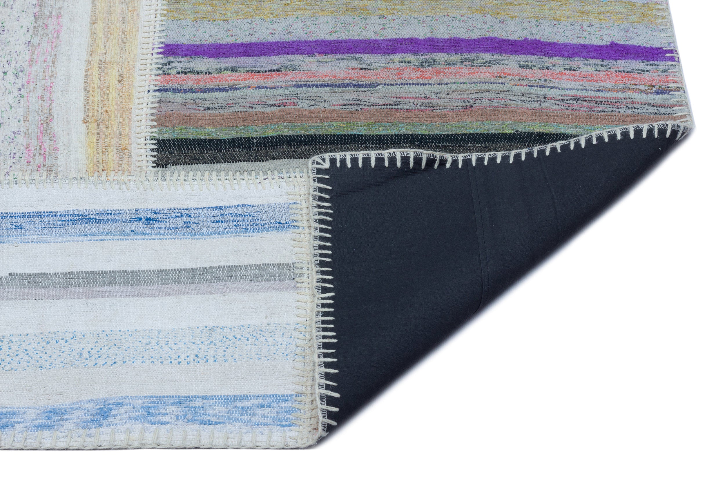 Striped Over Dyed Kilim Patchwork Unique Rug 5'3'' x 7'3'' ft 160 x 222 cm