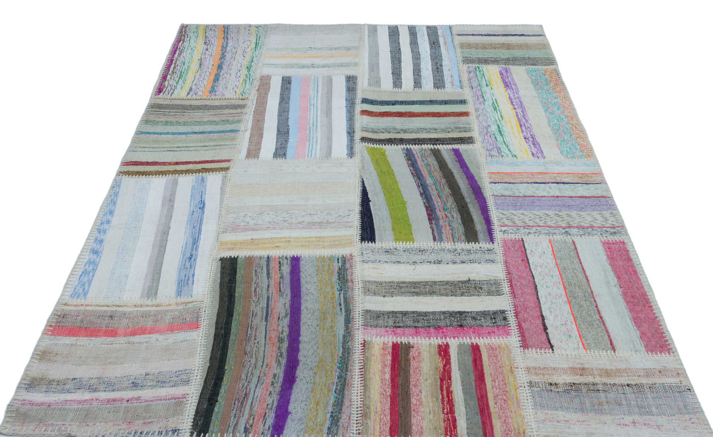 Striped Over Dyed Kilim Patchwork Unique Rug 5'3'' x 7'3'' ft 160 x 222 cm