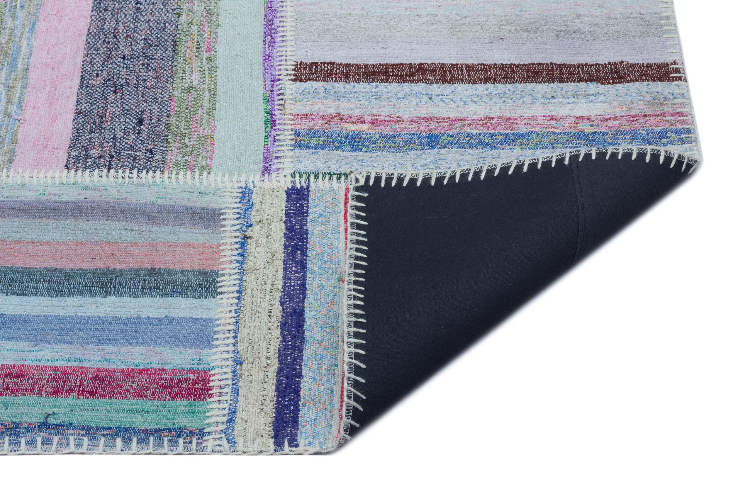 Striped Over Dyed Kilim Patchwork Unique Rug 5'3'' x 7'3'' ft 160 x 222 cm