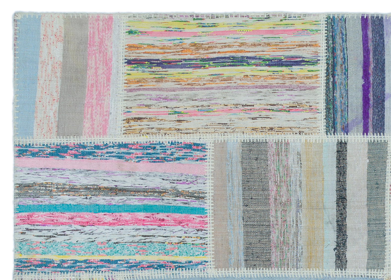 Striped Over Dyed Kilim Patchwork Unique Rug 5'3'' x 7'3'' ft 160 x 222 cm