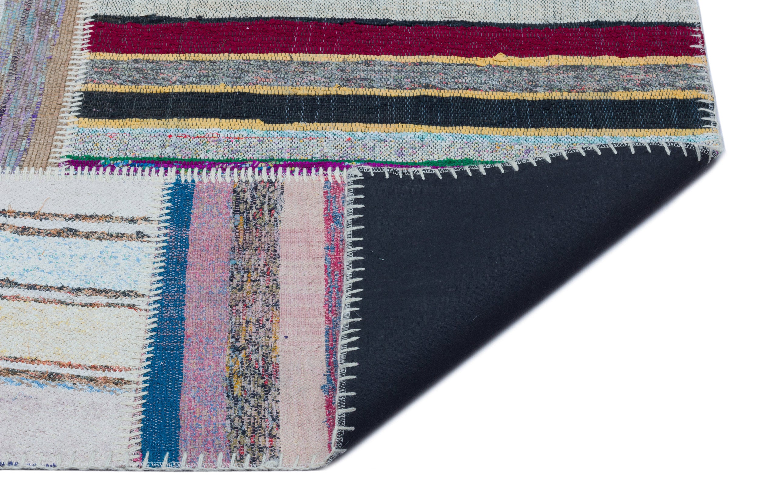 Striped Over Dyed Kilim Patchwork Unique Rug 5'3'' x 7'5'' ft 160 x 226 cm
