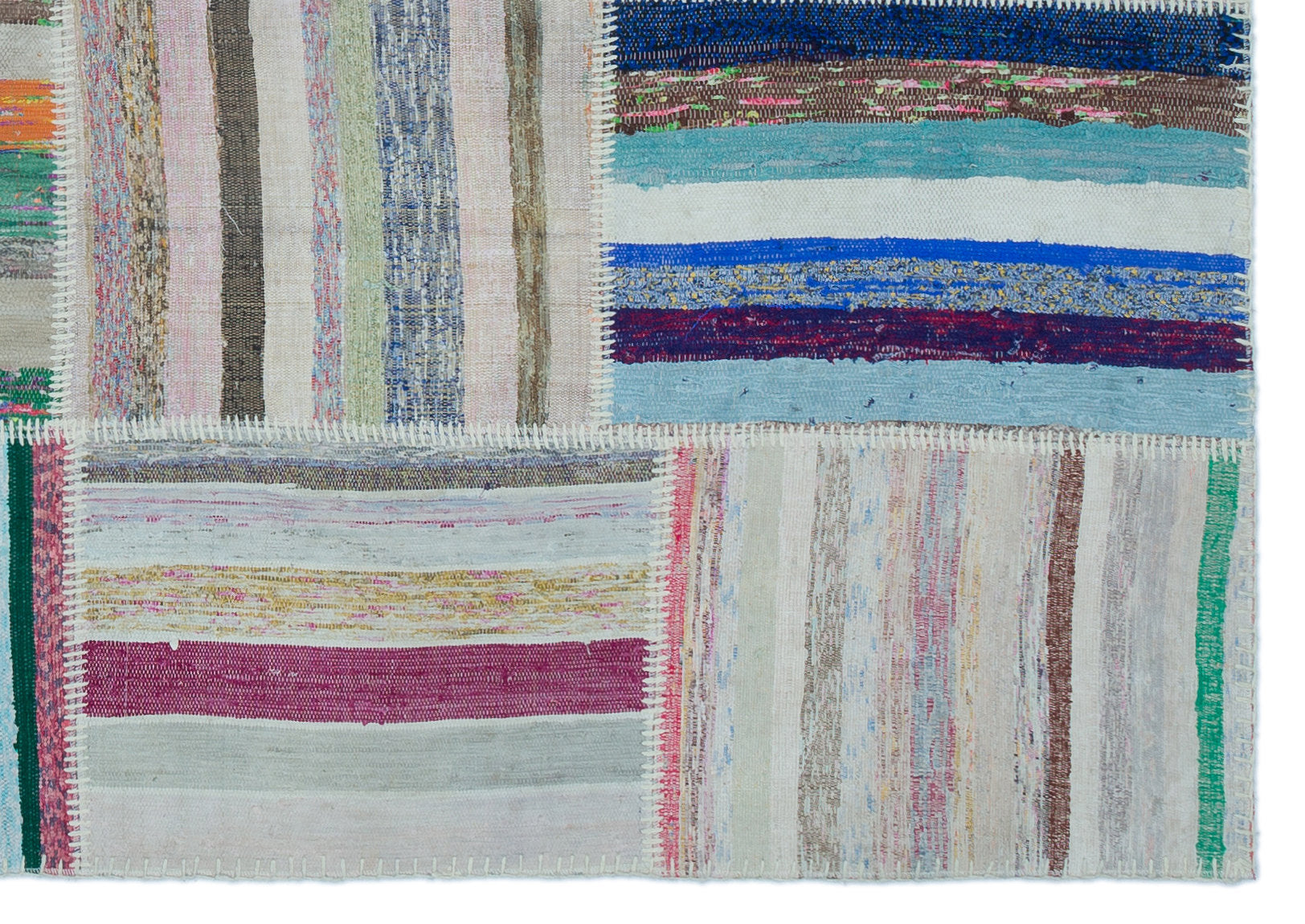 Striped Over Dyed Kilim Patchwork Unique Rug 5'3'' x 7'5'' ft 160 x 226 cm