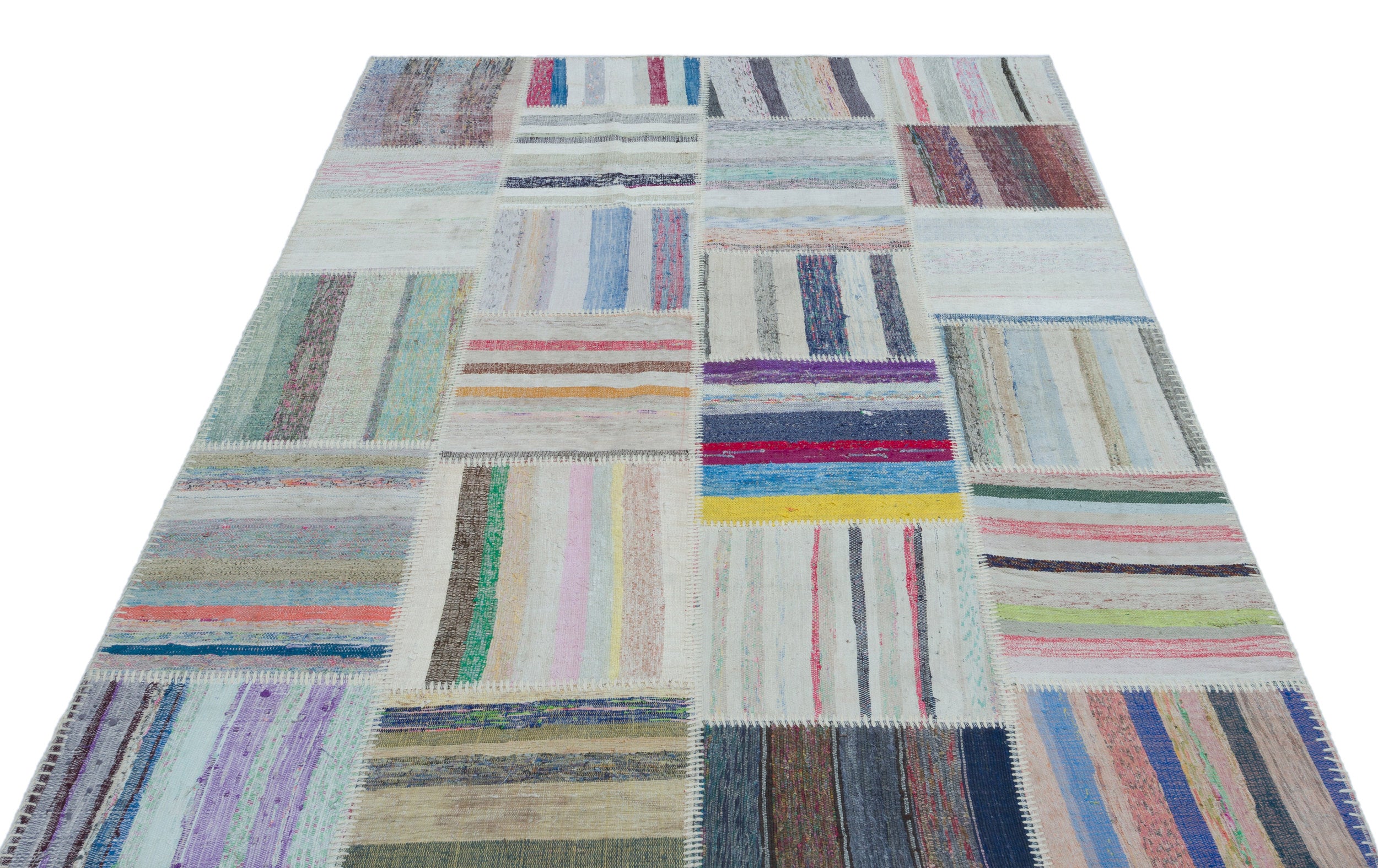 Striped Over Dyed Kilim Patchwork Unique Rug 5'3'' x 7'5'' ft 160 x 226 cm