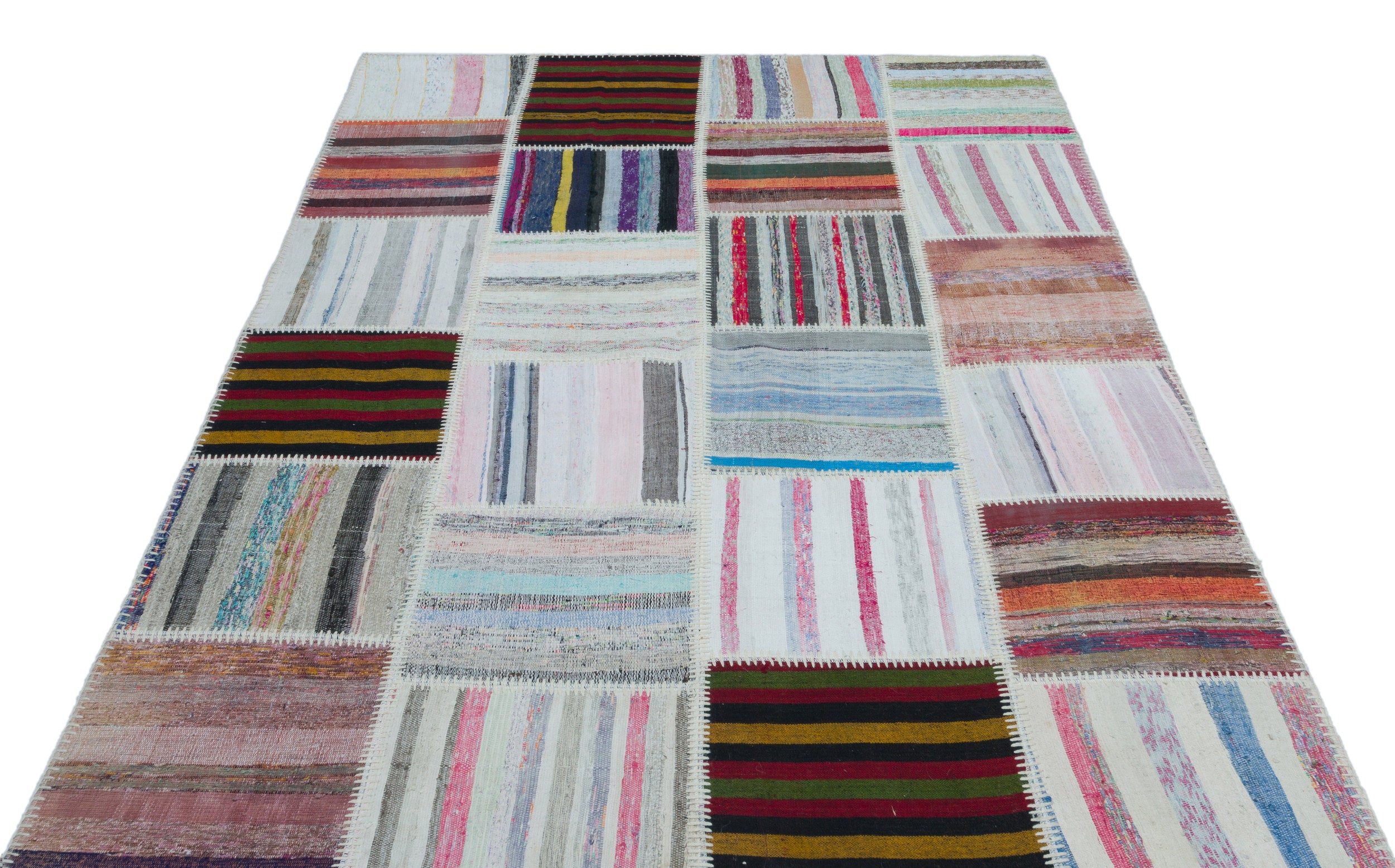 Striped Over Dyed Kilim Patchwork Unique Rug 5'3'' x 7'7'' ft 160 x 230 cm