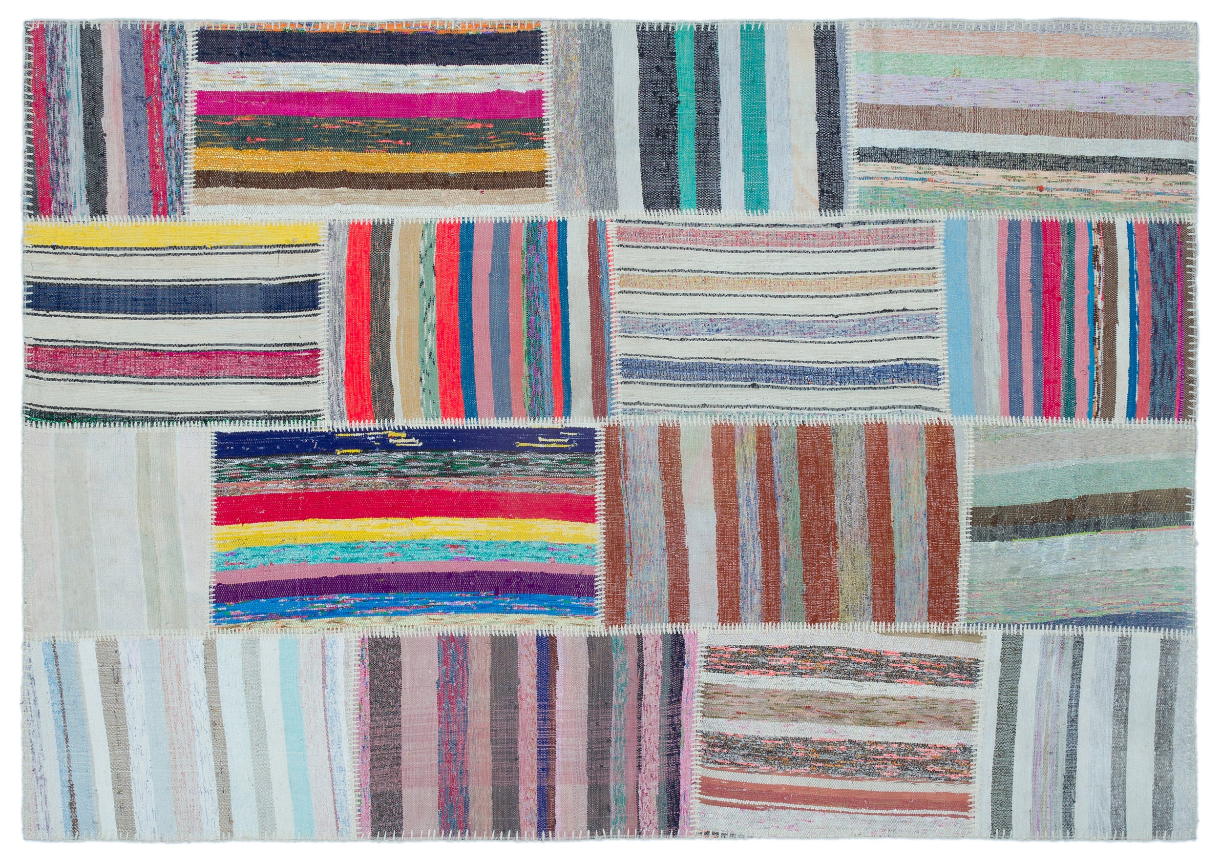 Striped Over Dyed Kilim Patchwork Unique Rug 5'3'' x 7'6'' ft 160 x 228 cm