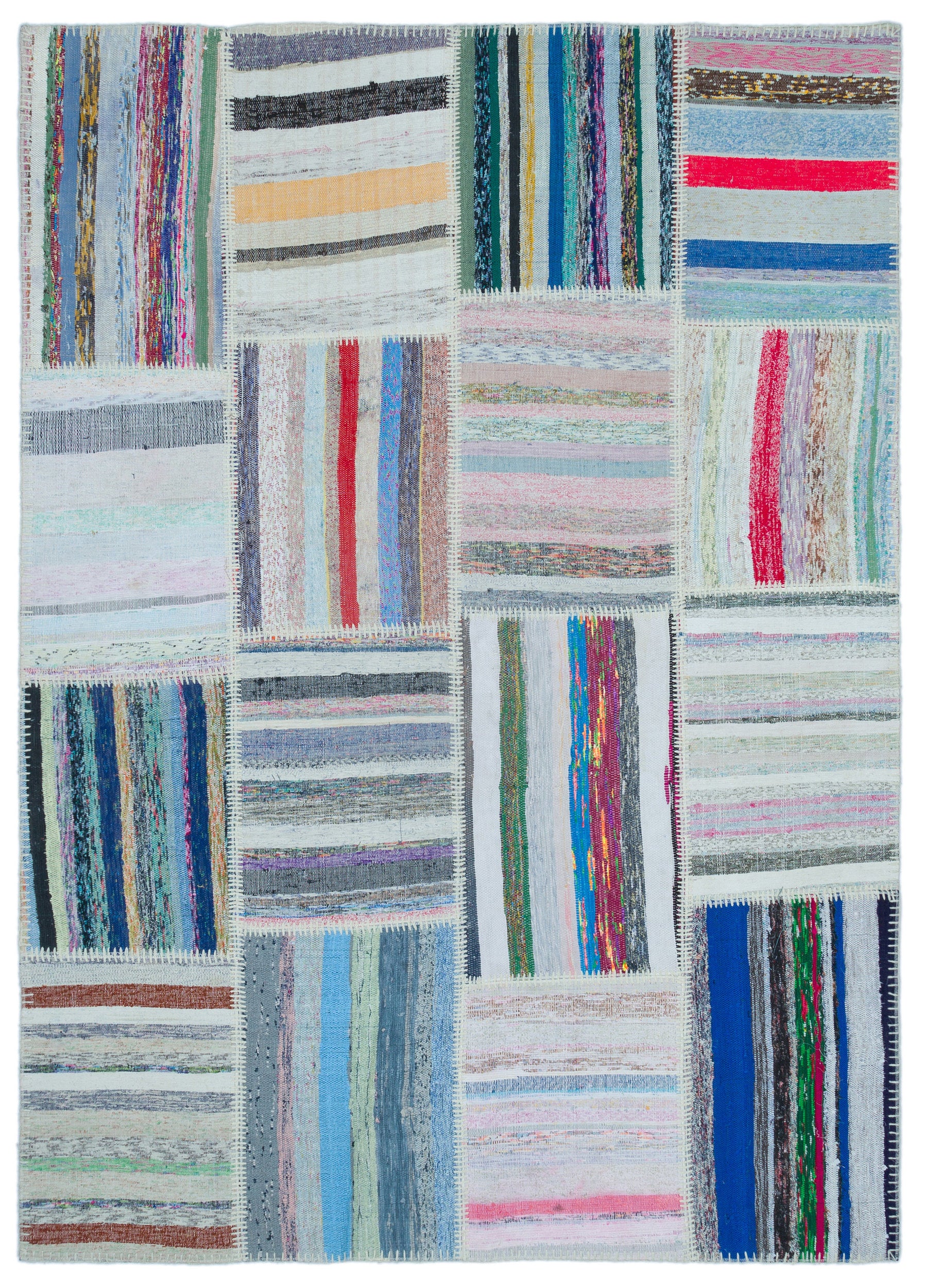 Striped Over Dyed Kilim Patchwork Unique Rug 5'3'' x 7'5'' ft 160 x 225 cm