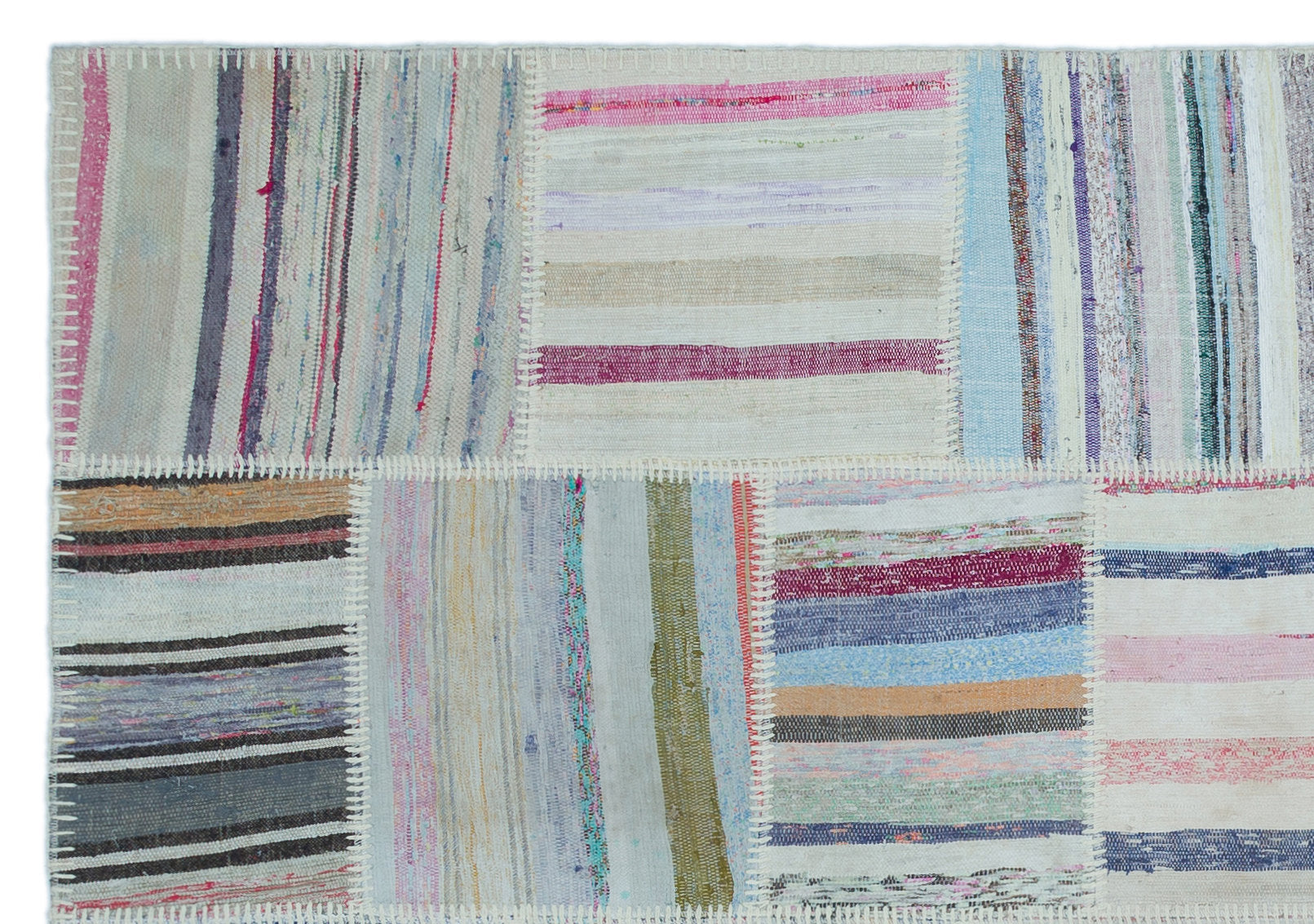 Striped Over Dyed Kilim Patchwork Unique Rug 5'2'' x 7'5'' ft 158 x 227 cm
