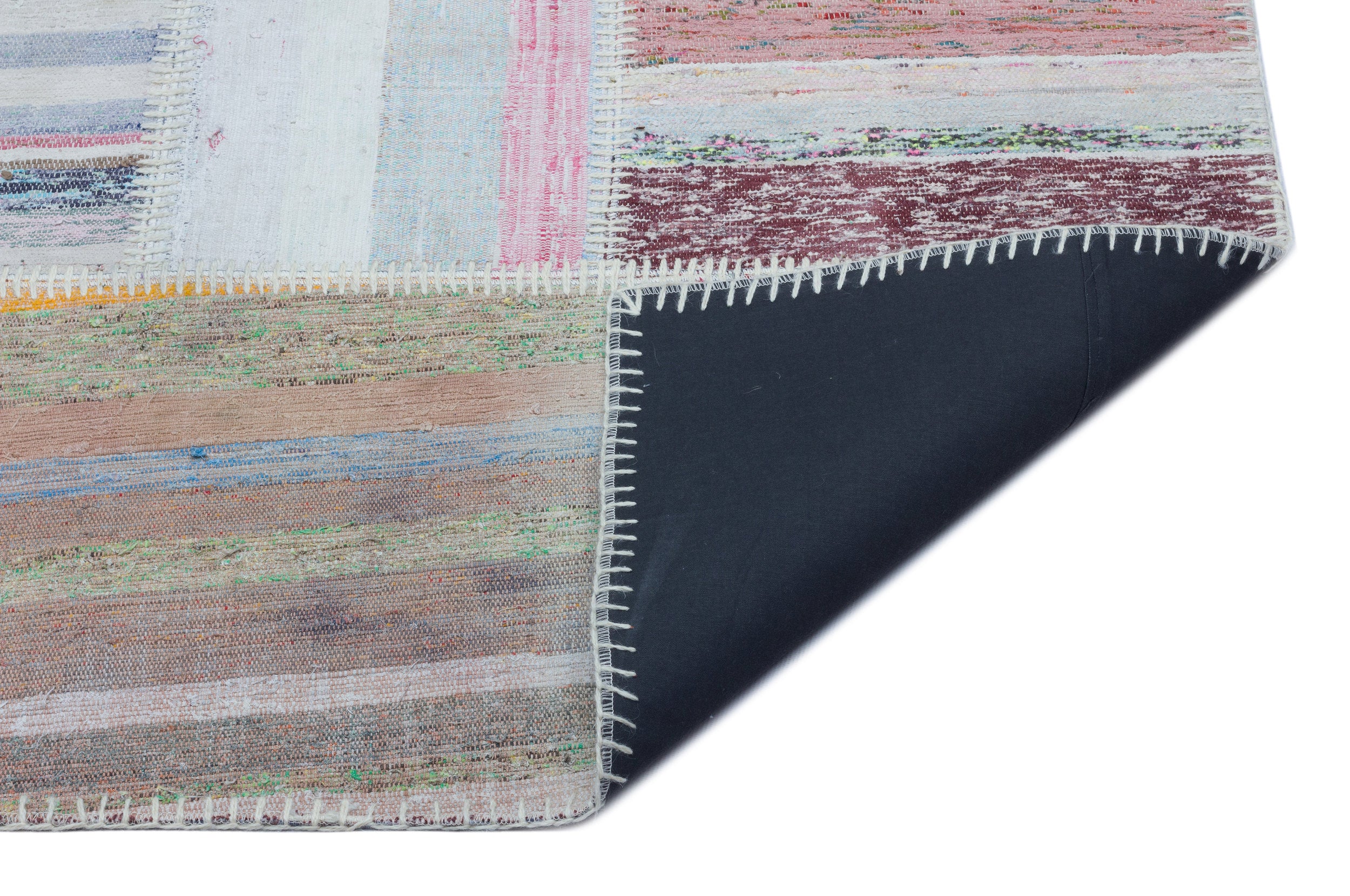 Striped Over Dyed Kilim Patchwork Unique Rug 5'3'' x 7'5'' ft 160 x 226 cm