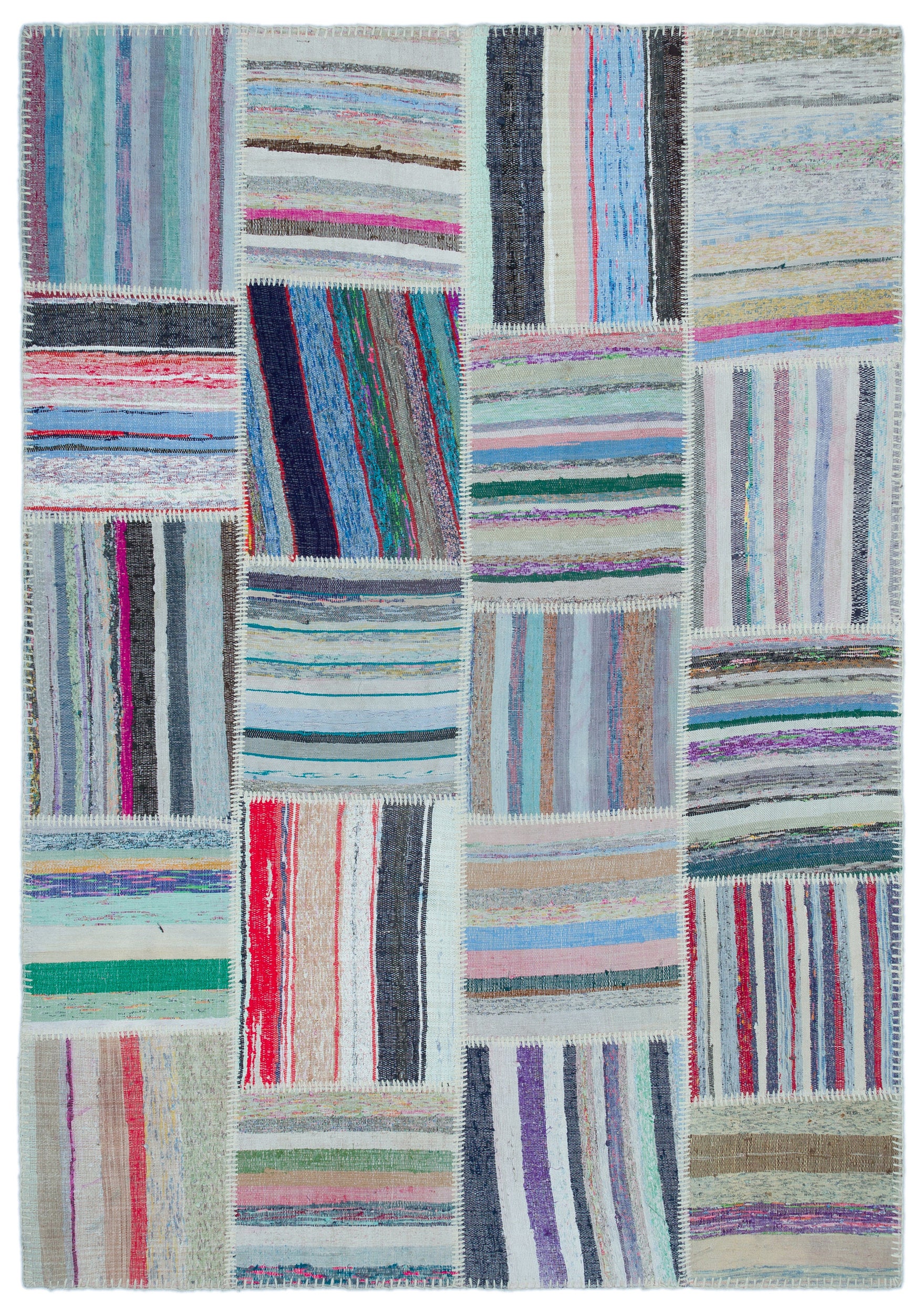 Striped Over Dyed Kilim Patchwork Unique Rug 5'3'' x 7'6'' ft 160 x 228 cm