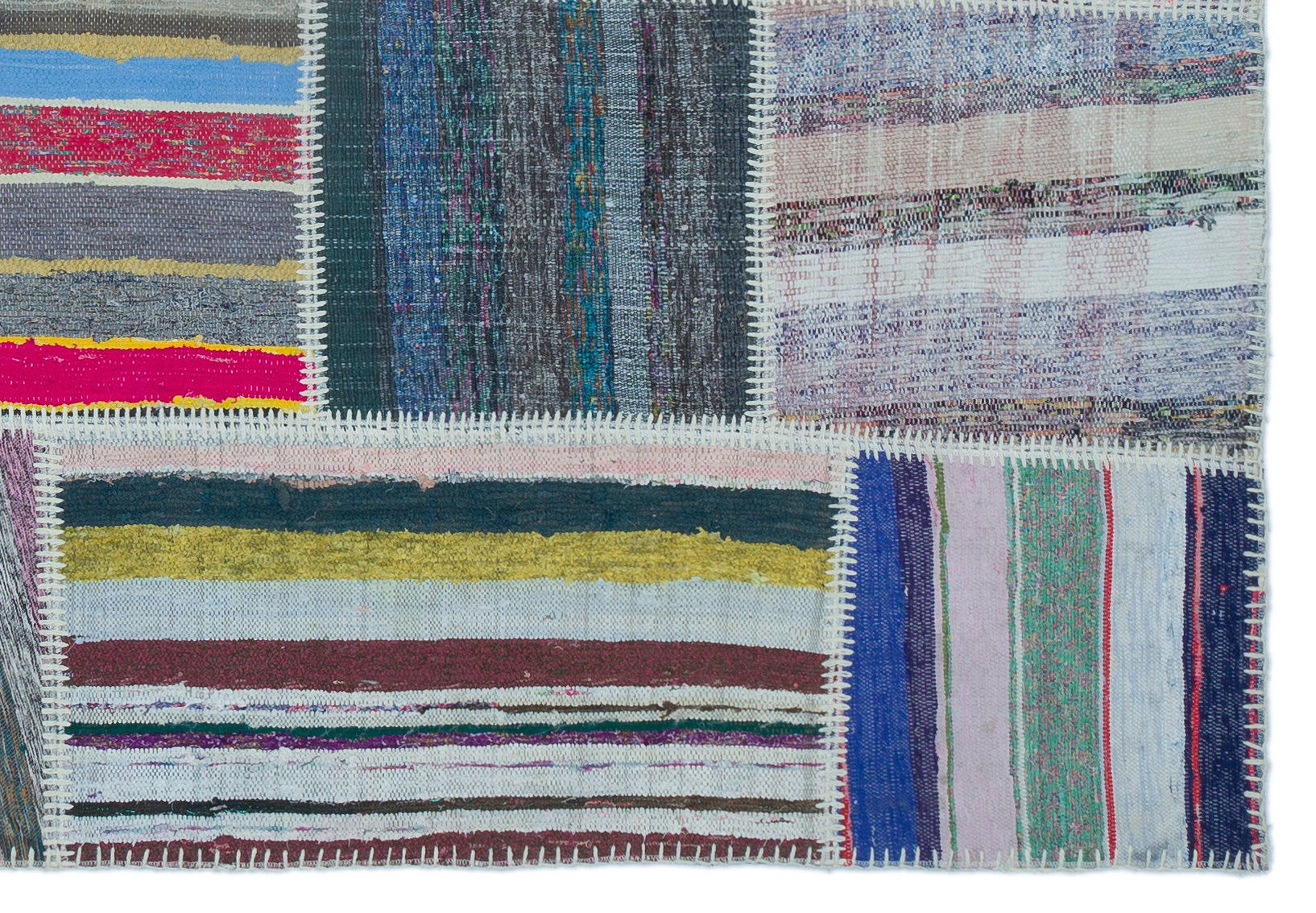 Striped Over Dyed Kilim Patchwork Unique Rug 5'3'' x 7'7'' ft 160 x 230 cm