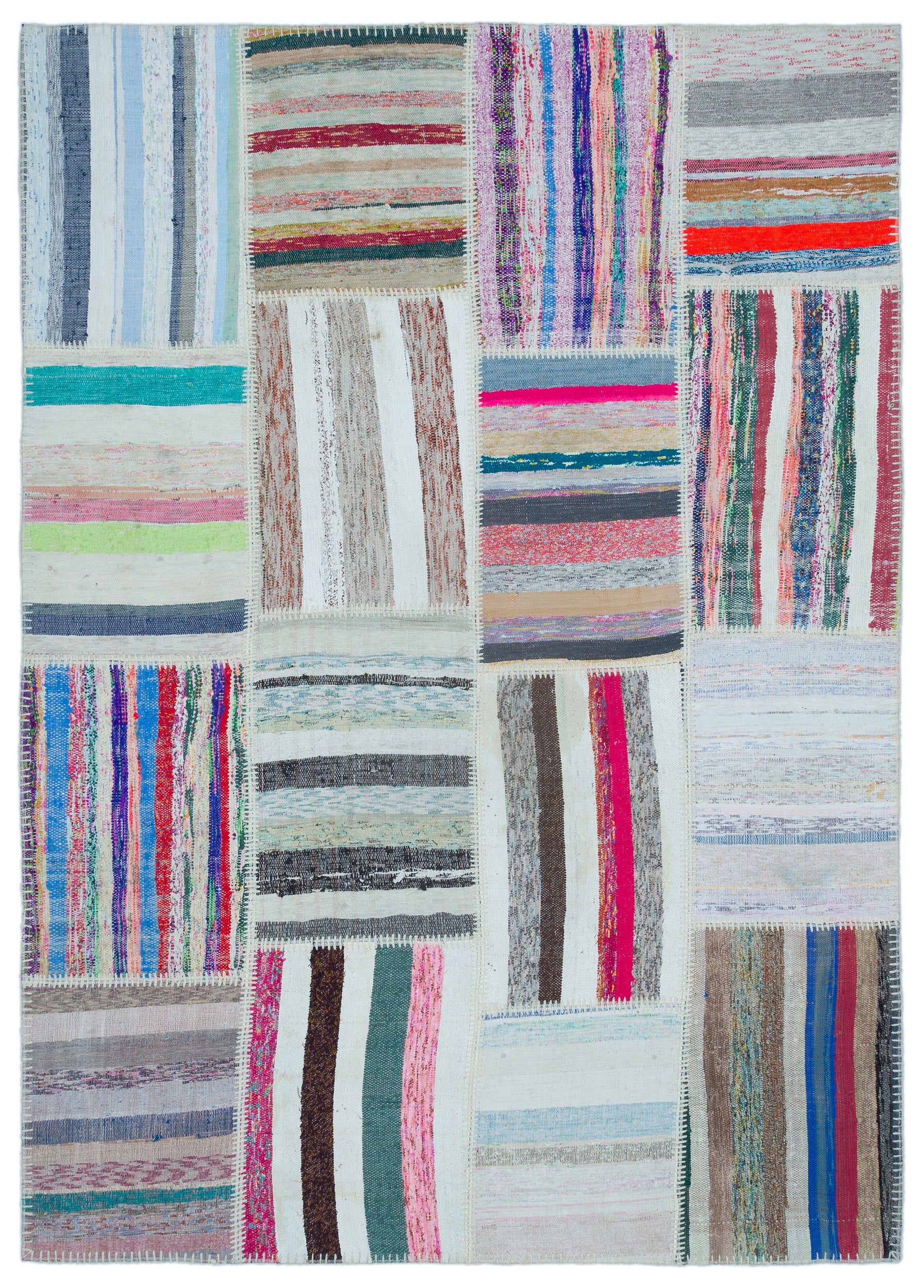 Striped Over Dyed Kilim Patchwork Unique Rug 5'3'' x 7'4'' ft 160 x 224 cm