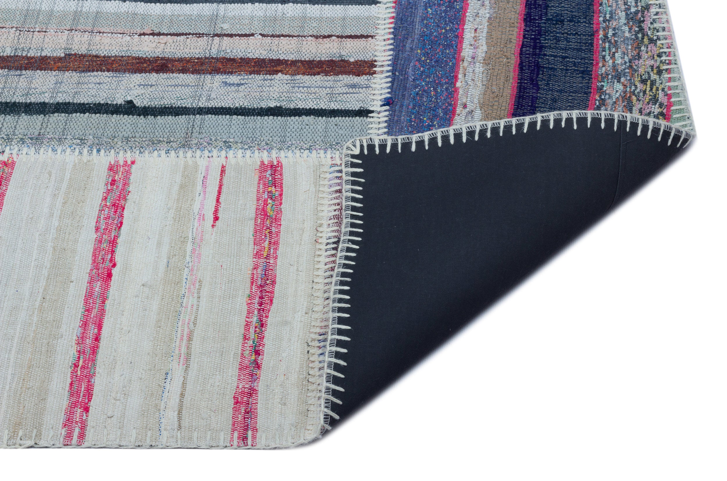 Striped Over Dyed Kilim Patchwork Unique Rug 5'3'' x 7'4'' ft 160 x 224 cm