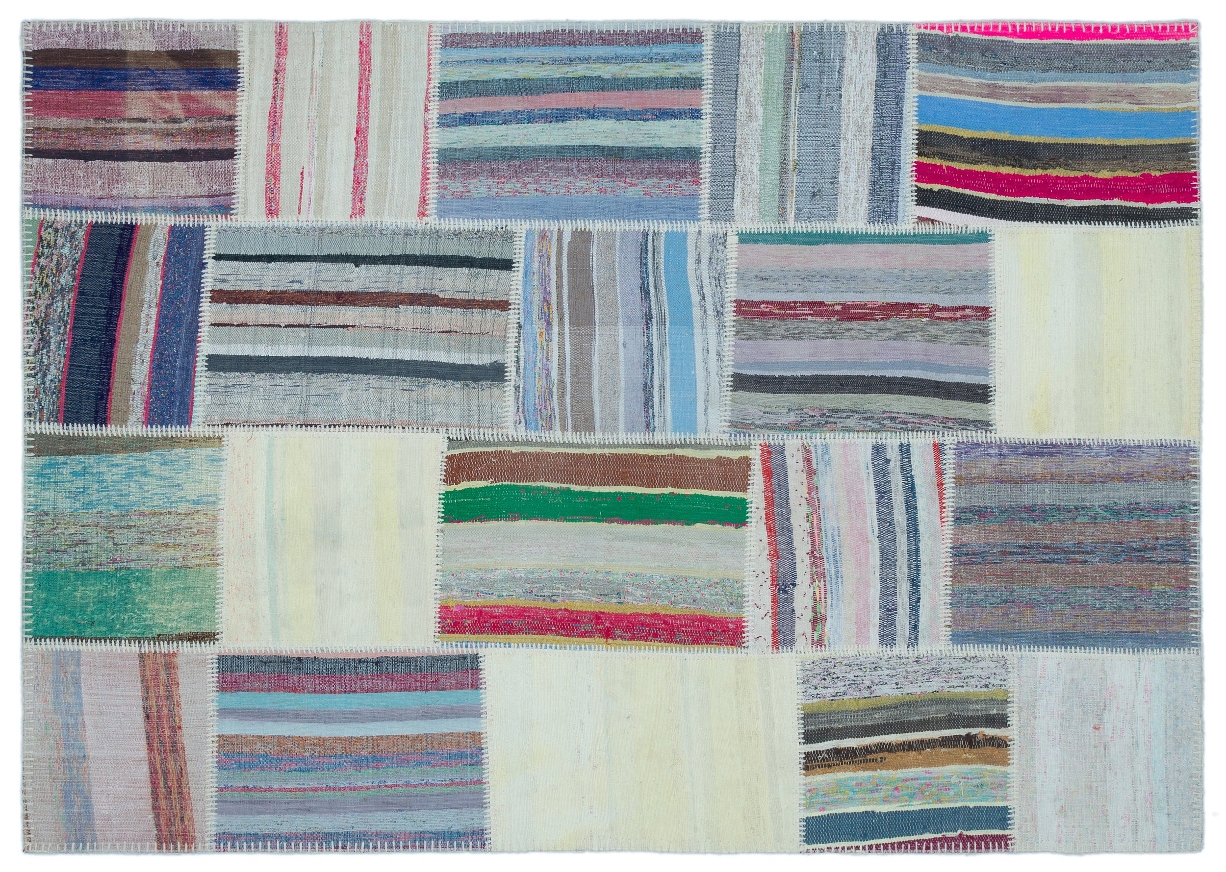 Striped Over Dyed Kilim Patchwork Unique Rug 5'3'' x 7'4'' ft 160 x 224 cm