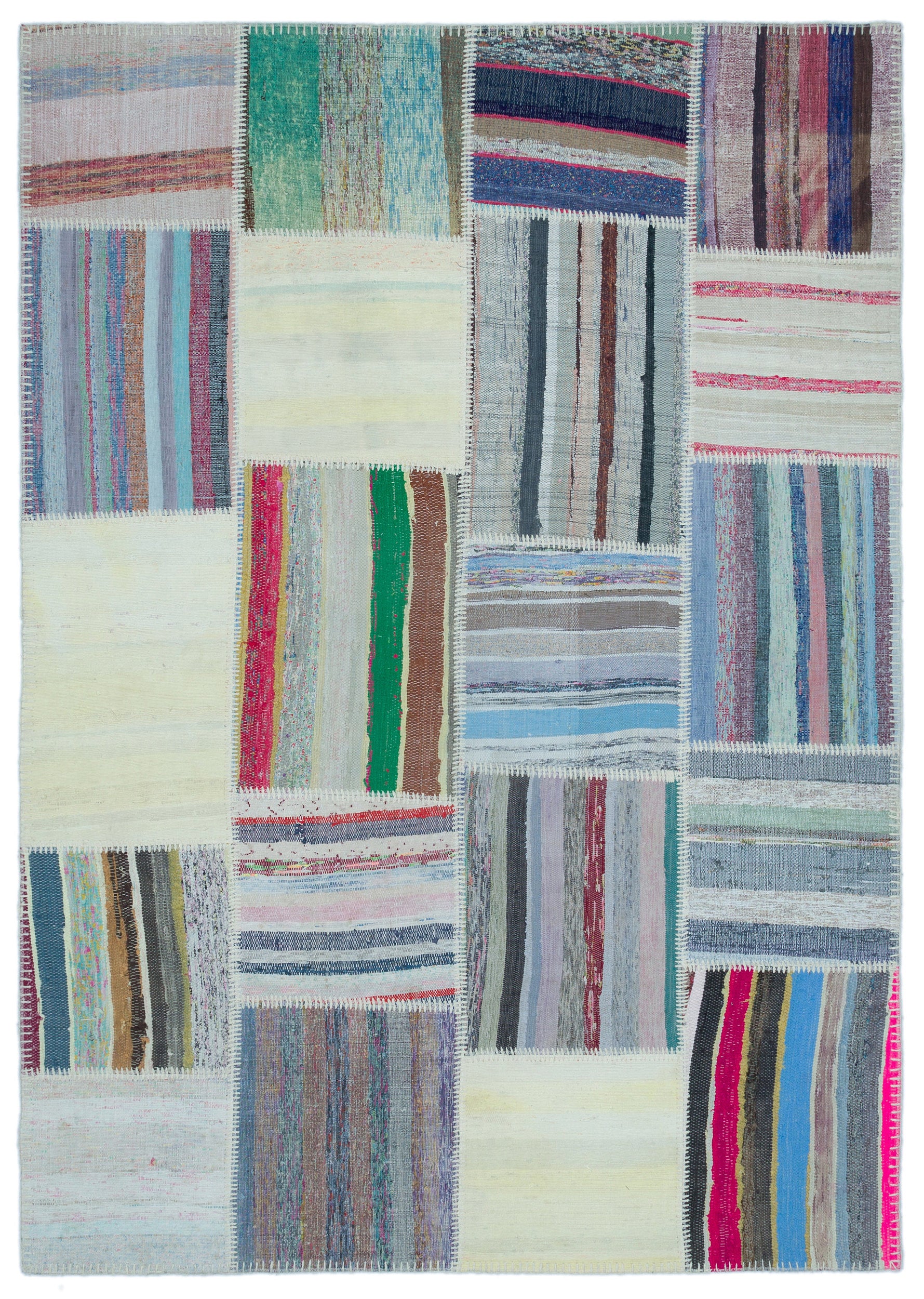 Striped Over Dyed Kilim Patchwork Unique Rug 5'3'' x 7'4'' ft 160 x 224 cm