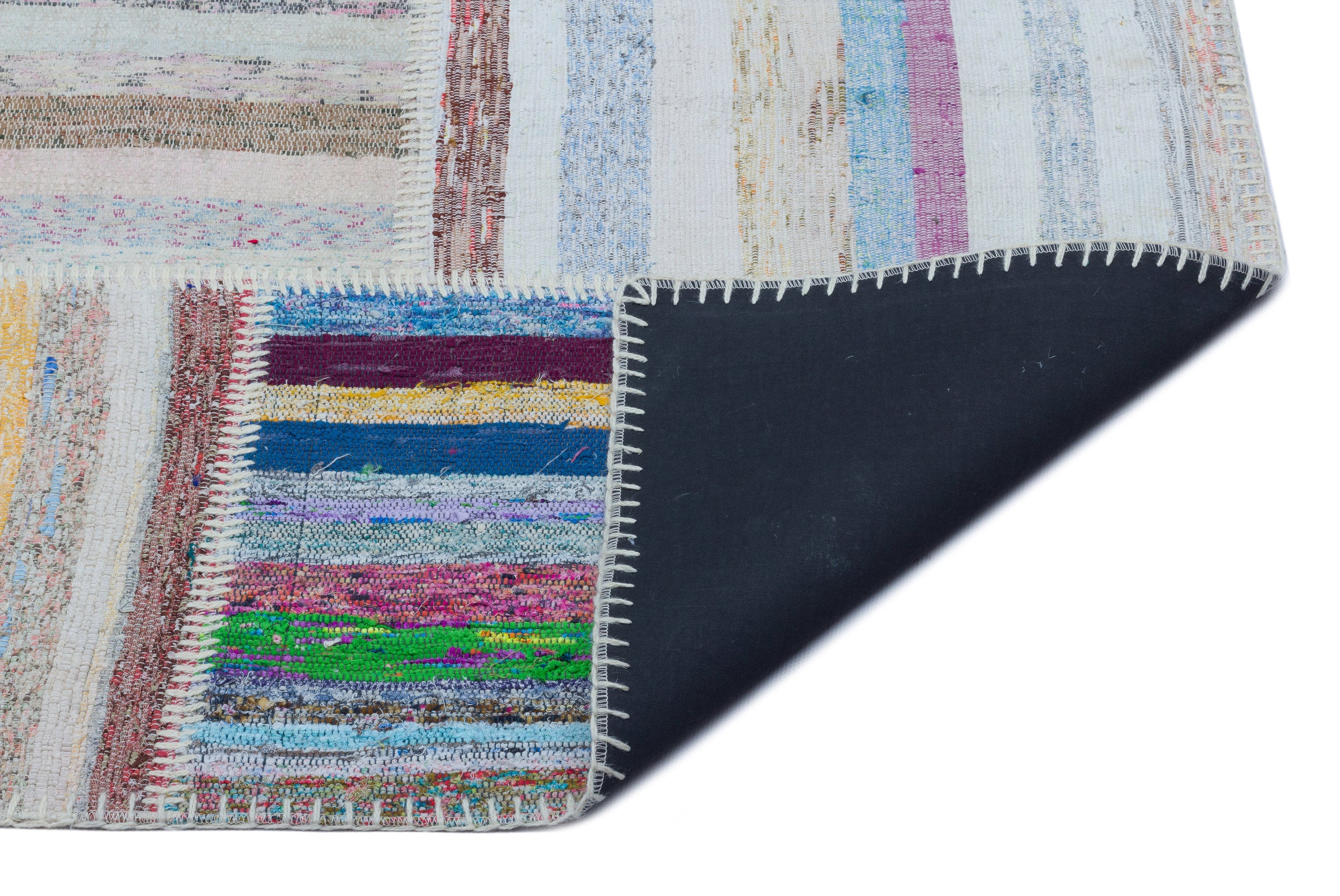 Striped Over Dyed Kilim Patchwork Unique Rug 5'3'' x 7'4'' ft 160 x 224 cm