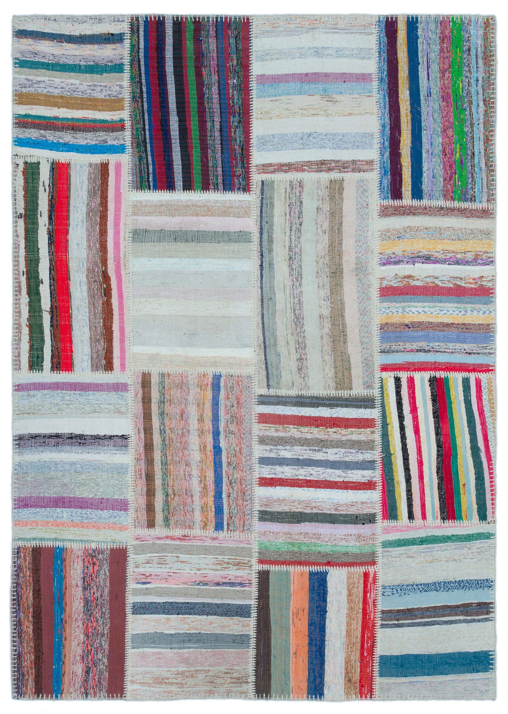 Striped Over Dyed Kilim Patchwork Unique Rug 5'3'' x 7'4'' ft 160 x 224 cm