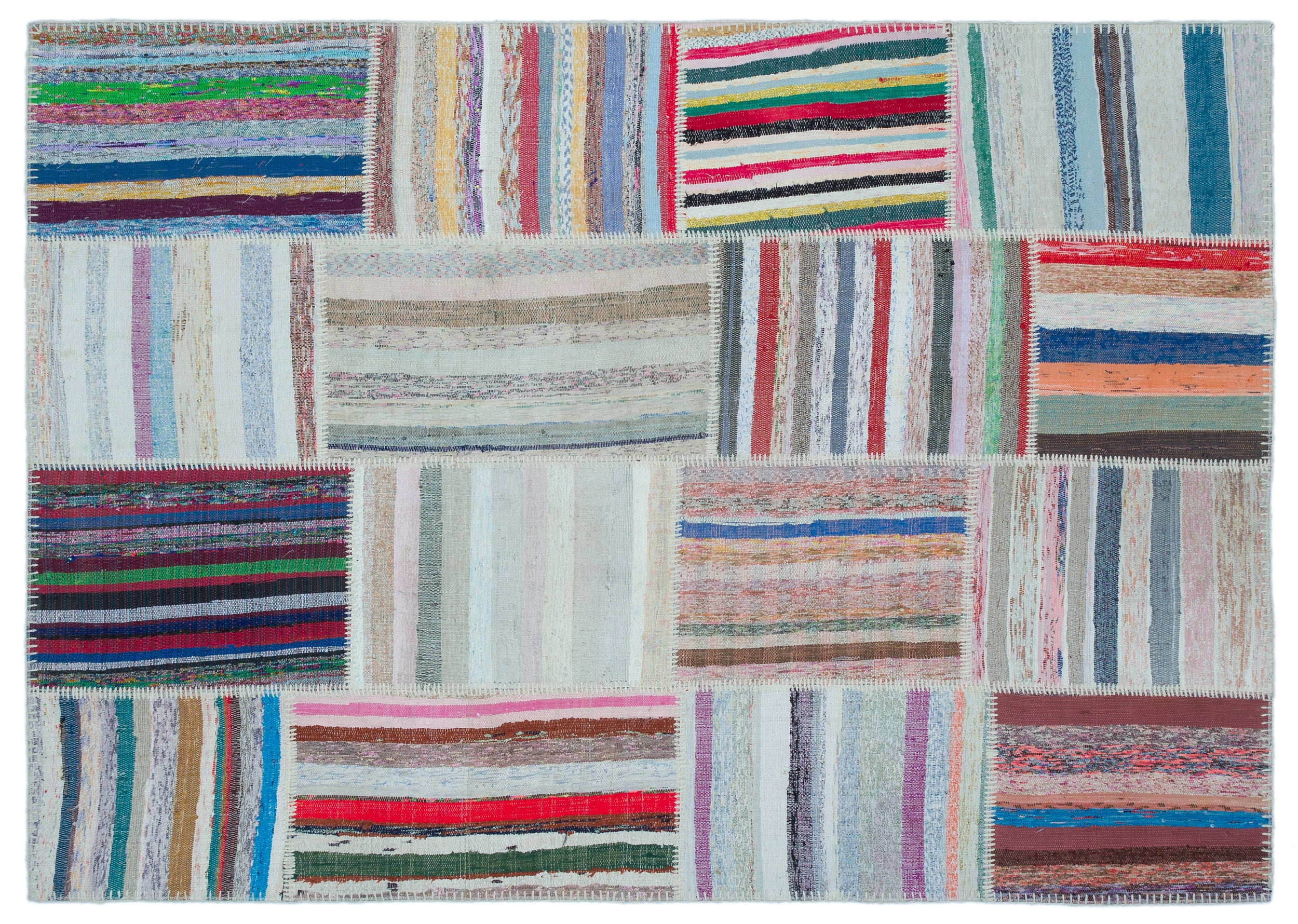 Striped Over Dyed Kilim Patchwork Unique Rug 5'3'' x 7'4'' ft 160 x 224 cm