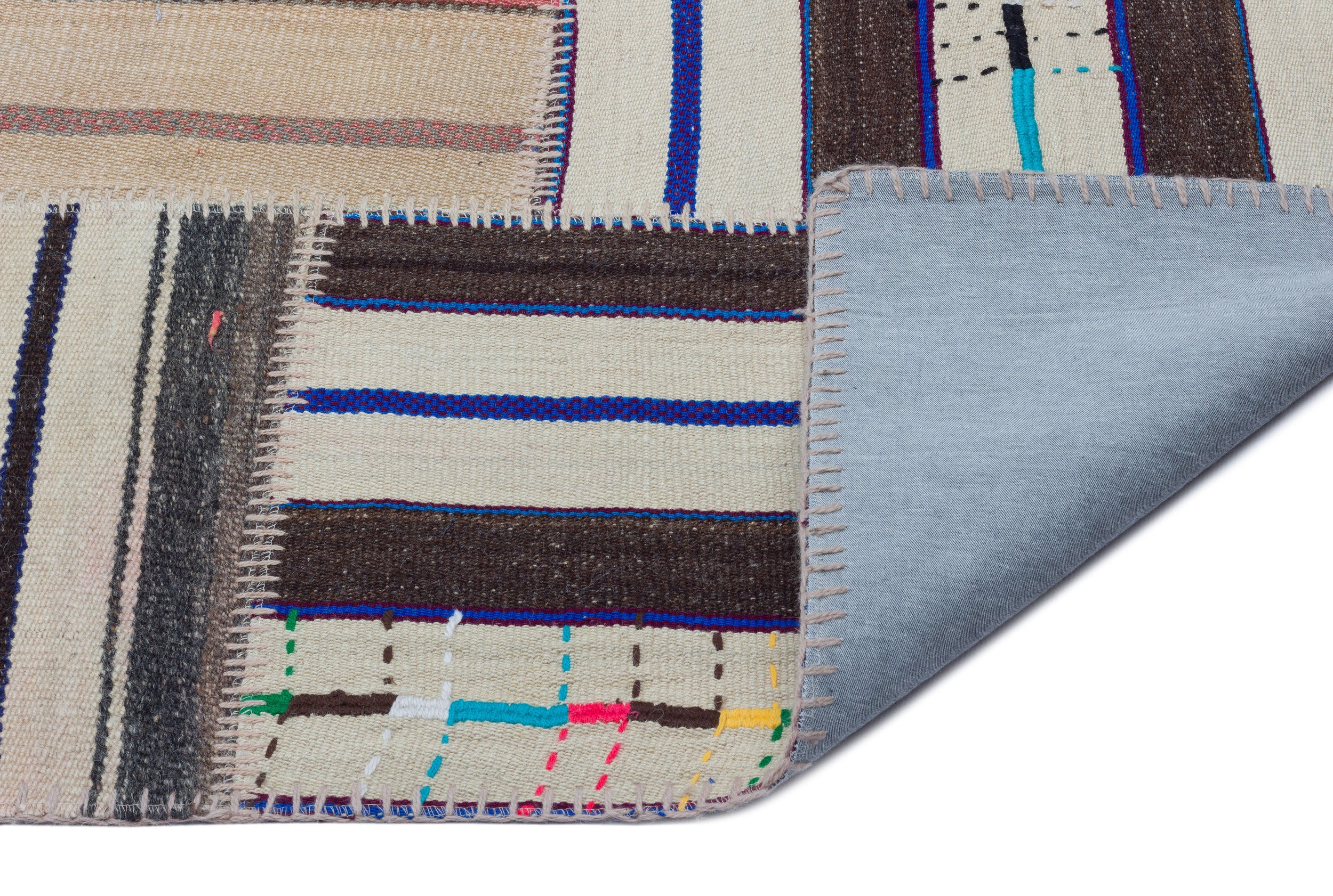 Striped Over Dyed Kilim Patchwork Unique Rug 5'2'' x 7'7'' ft 157 x 230 cm