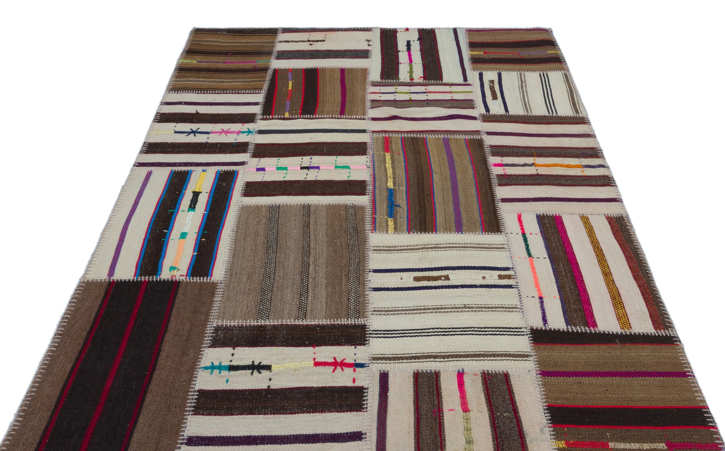 Striped Over Dyed Kilim Patchwork Unique Rug 5'2'' x 7'7'' ft 158 x 230 cm