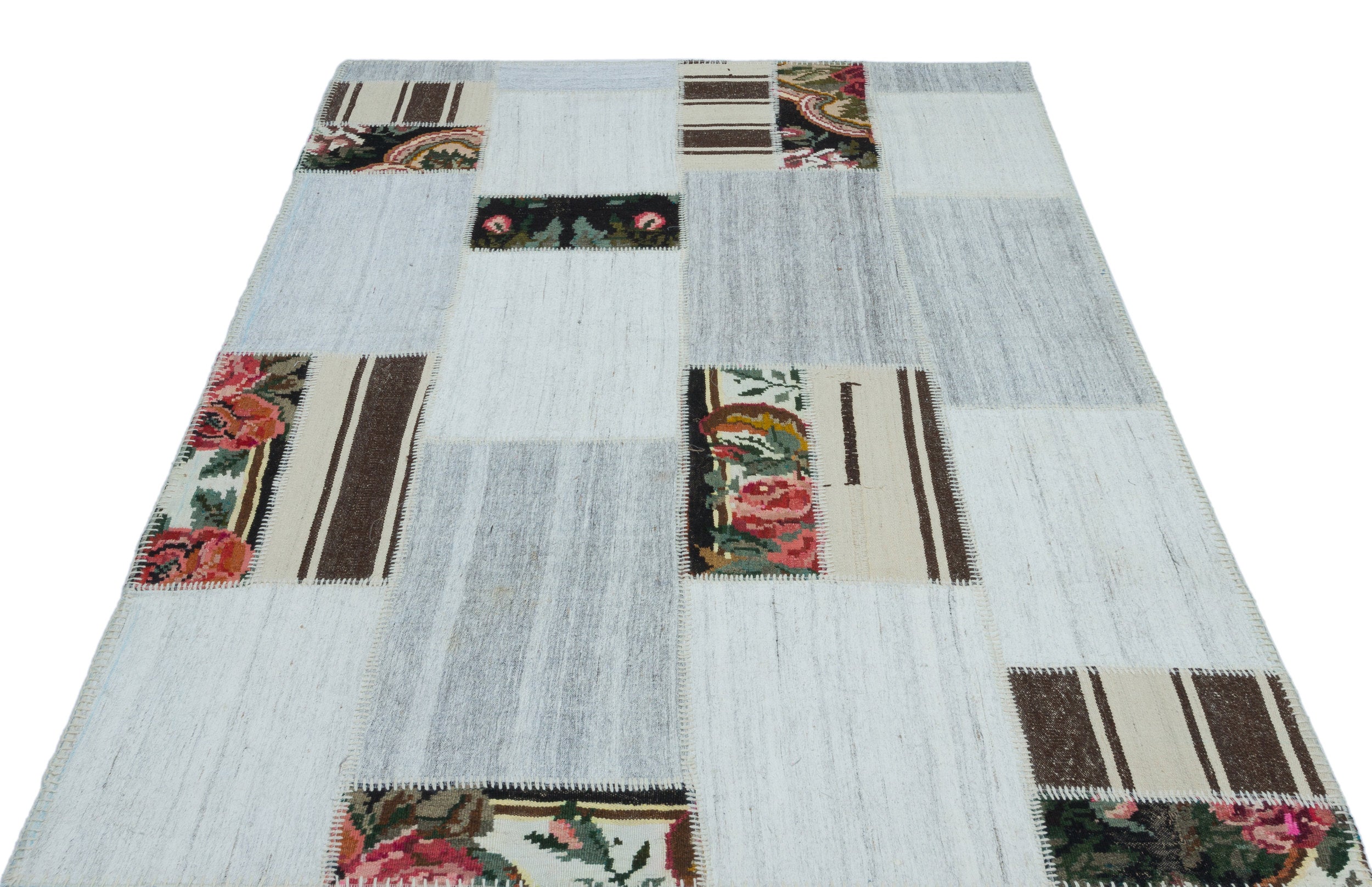 Karabakh Over Dyed Kilim Patchwork Unique Rug 4'12'' x 7'1'' ft 152 x 217 cm