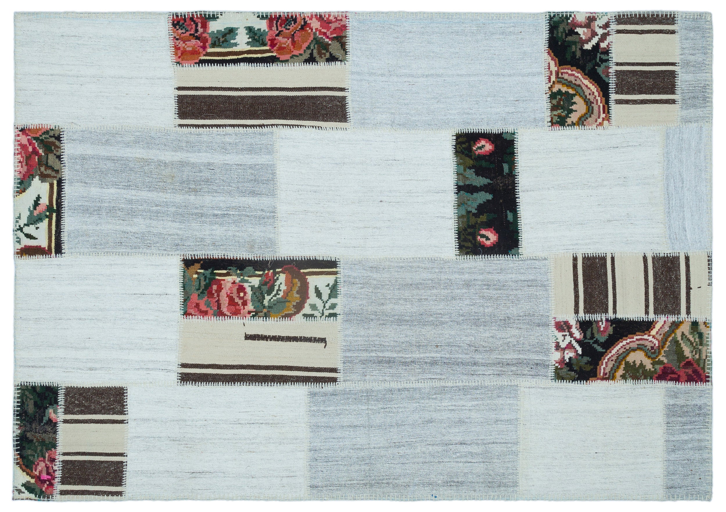 Karabakh Over Dyed Kilim Patchwork Unique Rug 4'12'' x 7'1'' ft 152 x 217 cm