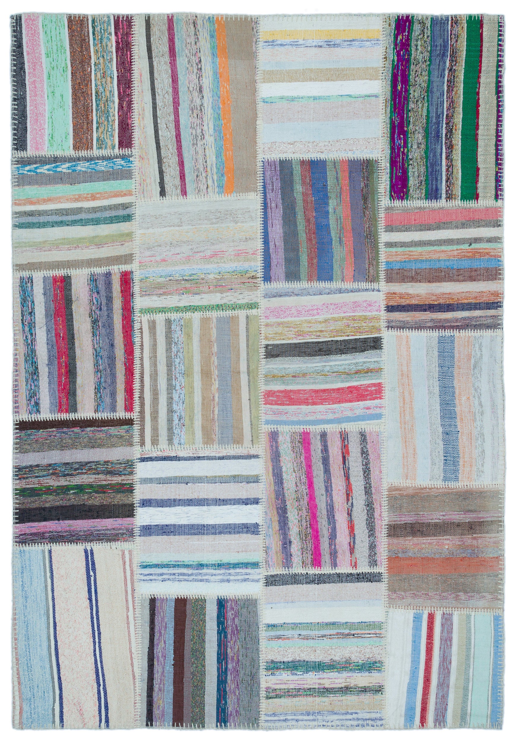 Striped Over Dyed Kilim Patchwork Unique Rug 5'3'' x 7'7'' ft 160 x 230 cm