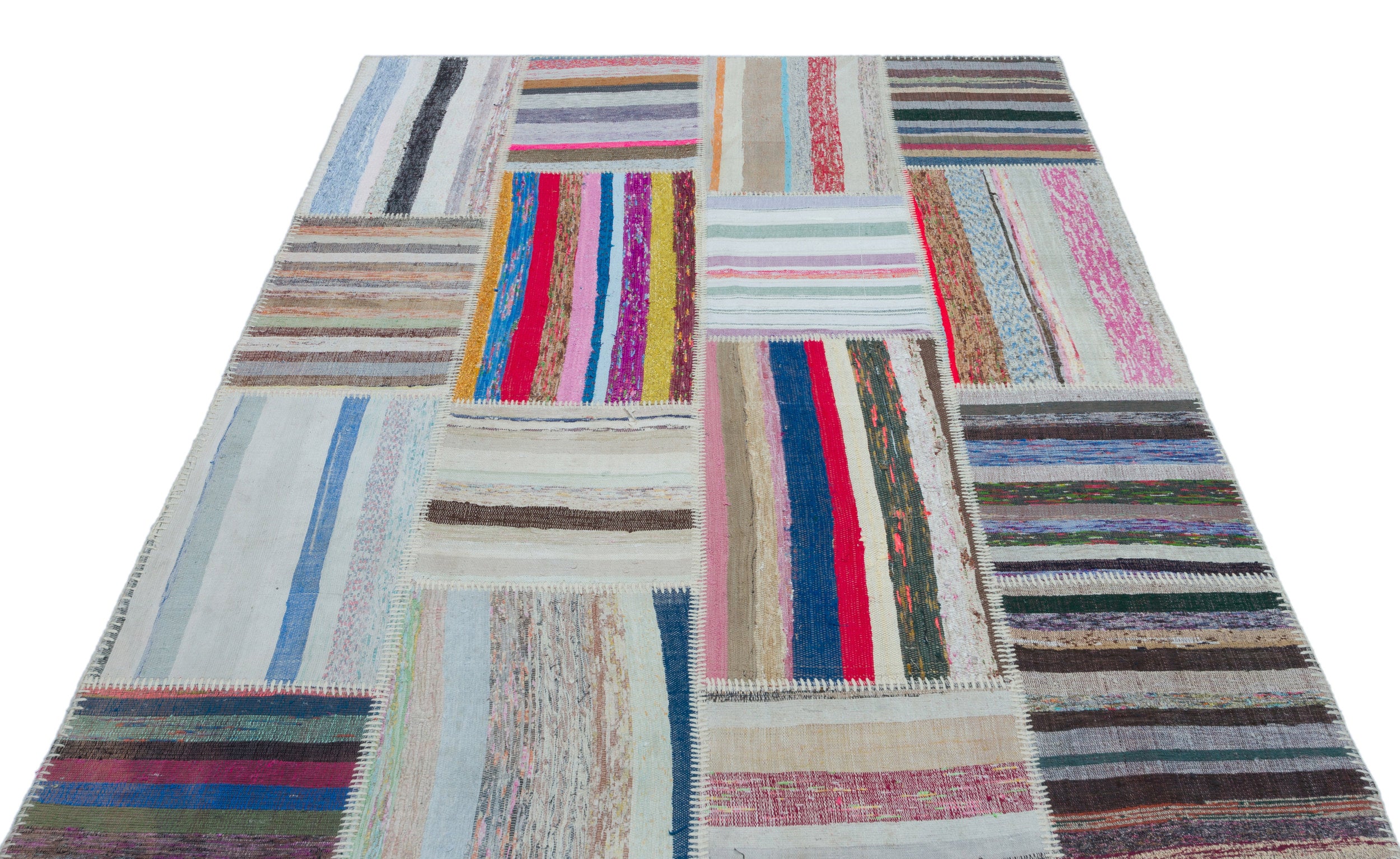 Striped Over Dyed Kilim Patchwork Unique Rug 5'3'' x 7'4'' ft 160 x 224 cm