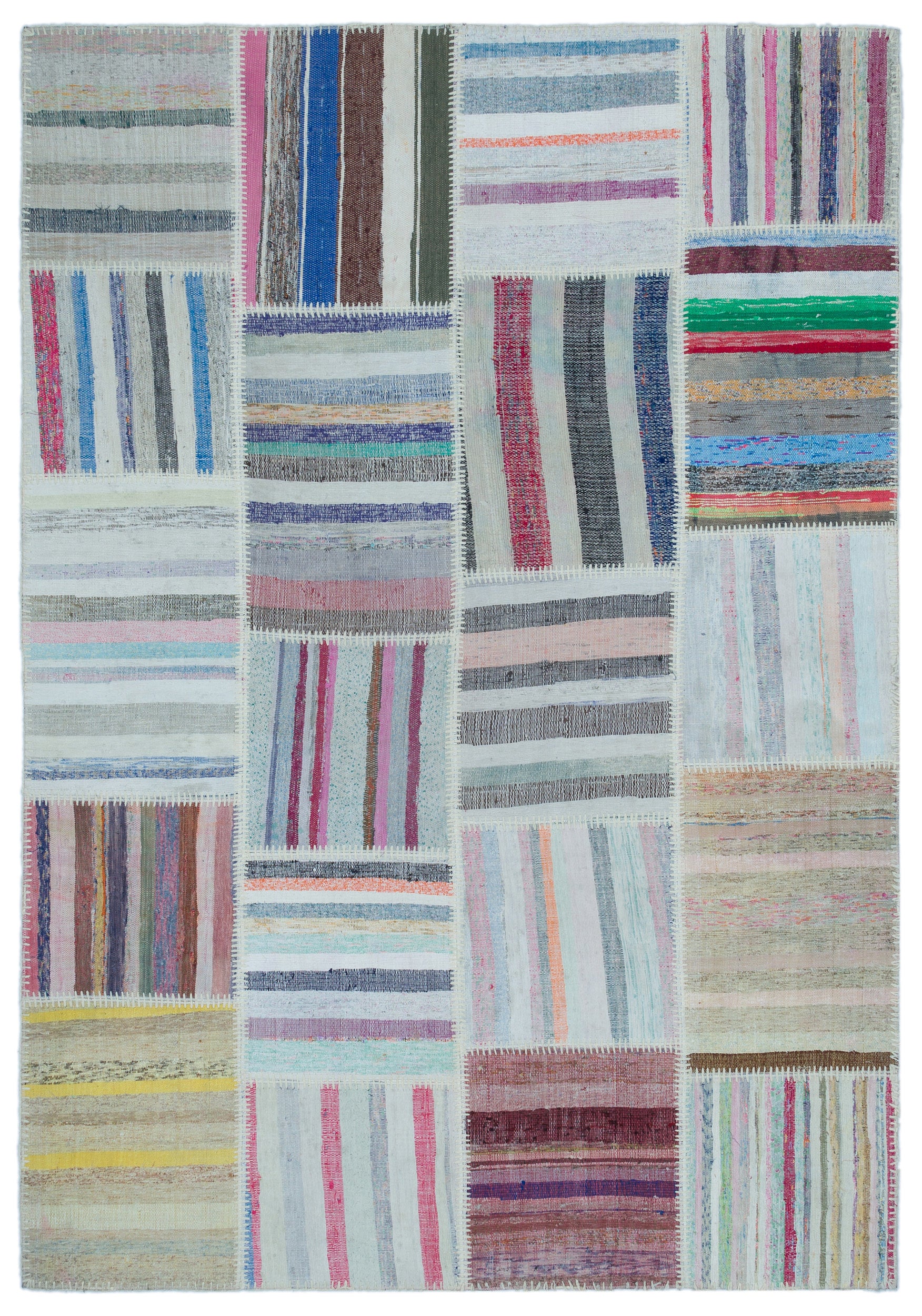 Striped Over Dyed Kilim Patchwork Unique Rug 5'3'' x 7'7'' ft 160 x 230 cm