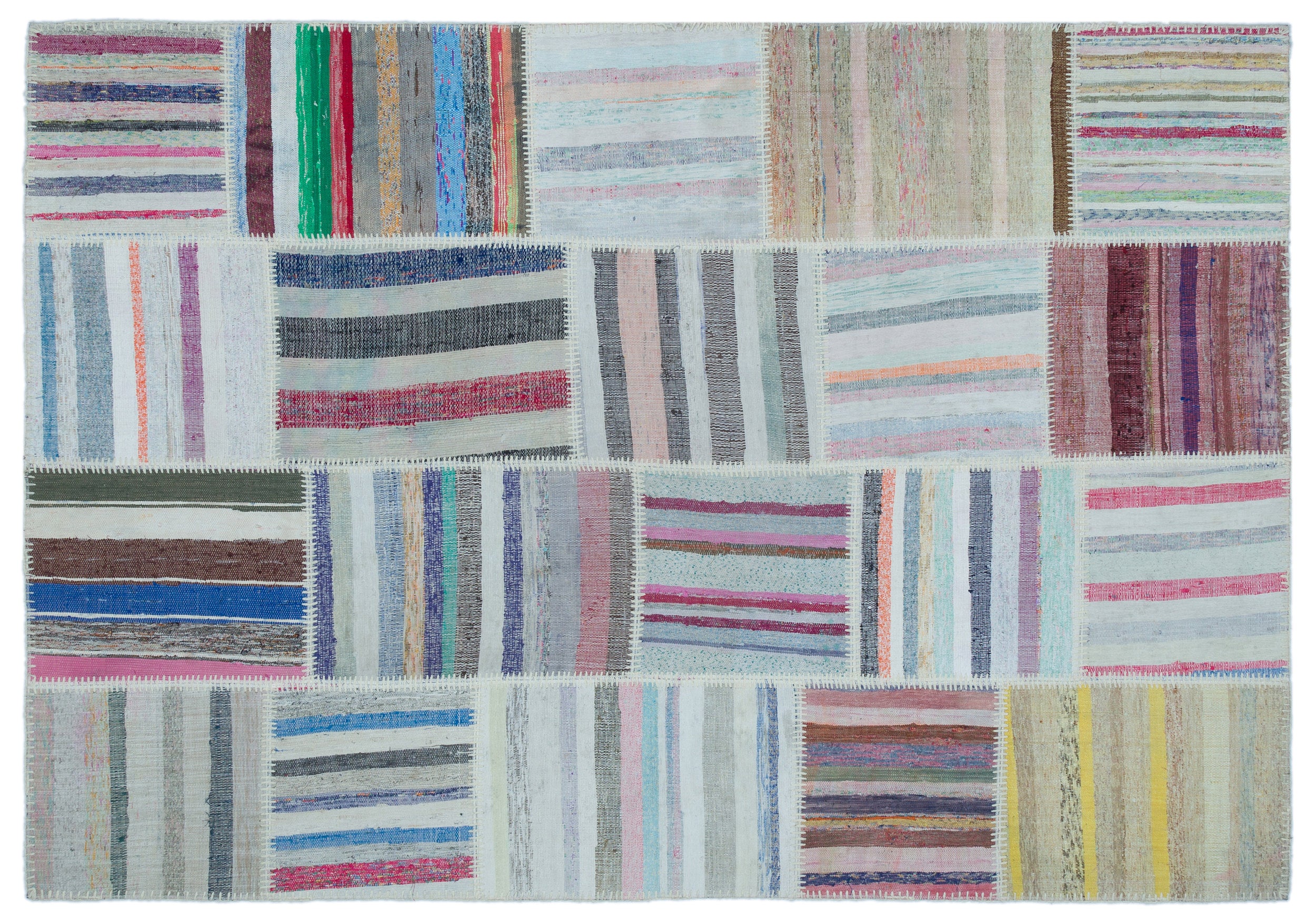 Striped Over Dyed Kilim Patchwork Unique Rug 5'3'' x 7'7'' ft 160 x 230 cm