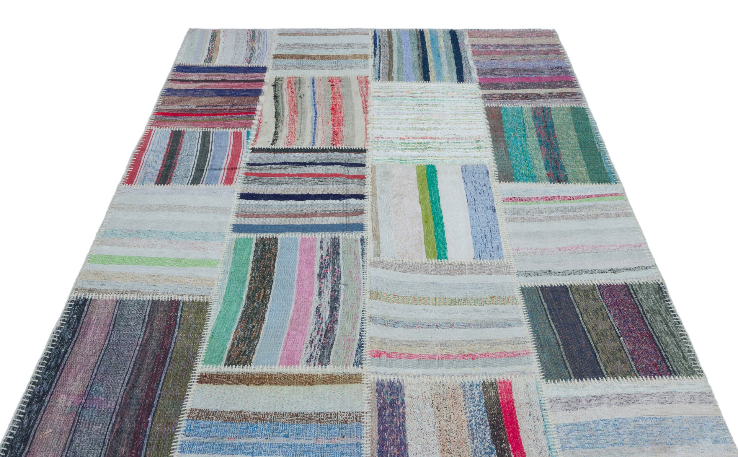 Striped Over Dyed Kilim Patchwork Unique Rug 5'3'' x 7'6'' ft 160 x 228 cm